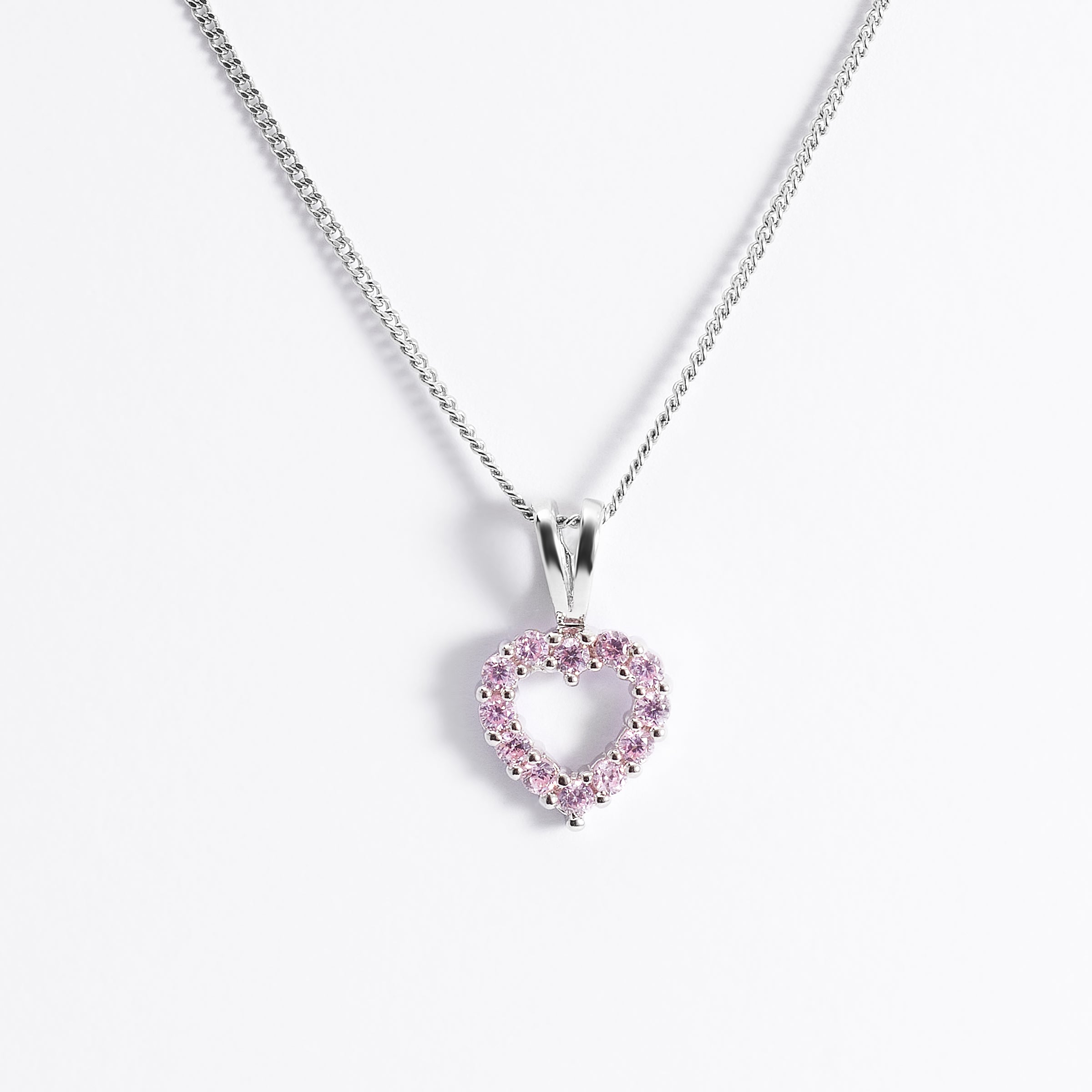 Sterling Silver Pink Zirconia Open Heart Pendant With Split Bail