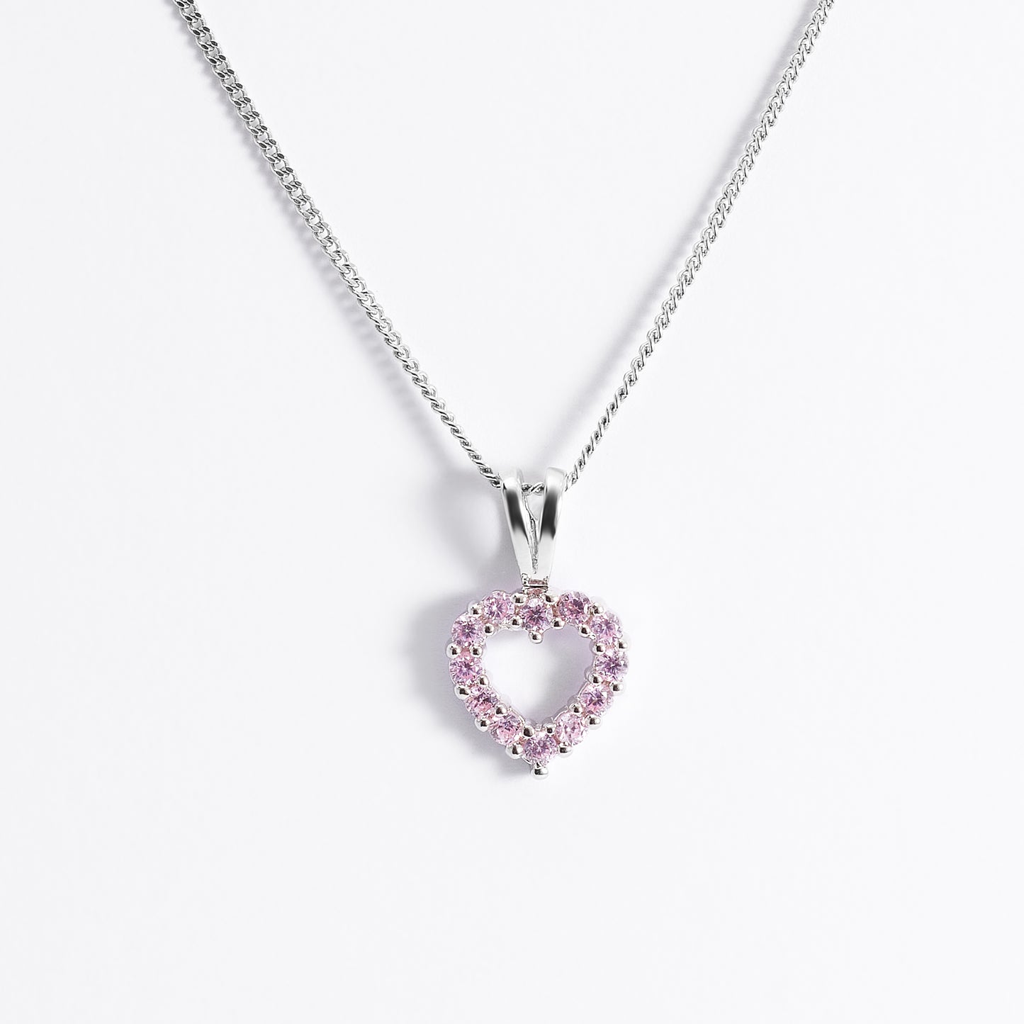 Sterling Silver Pink Zirconia Open Heart Pendant With Split Bail