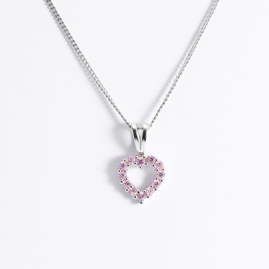 Sterling Silver Pink Zirconia Open Heart Pendant With Split Bail