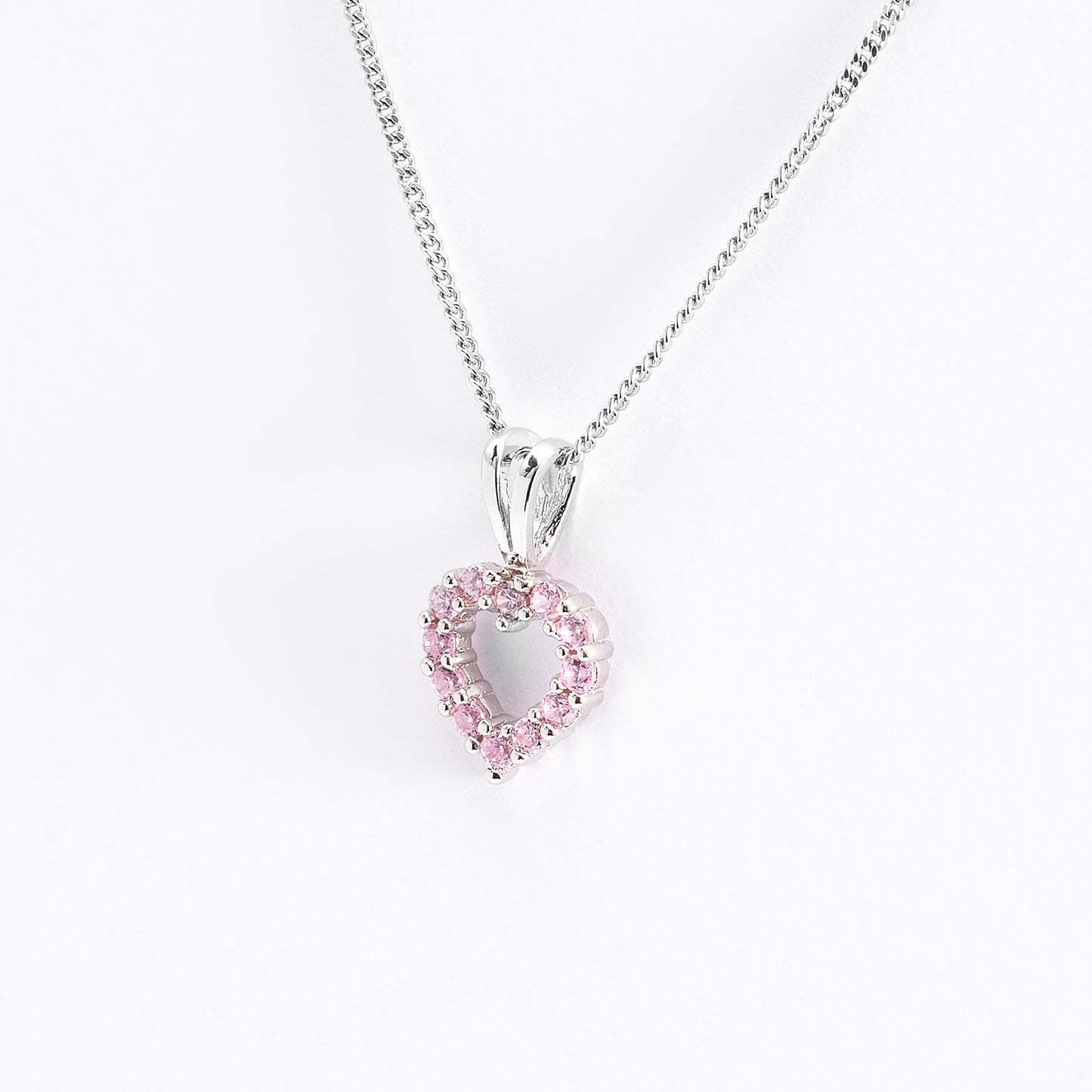 Sterling Silver Pink Zirconia Open Heart Pendant With Split Bail