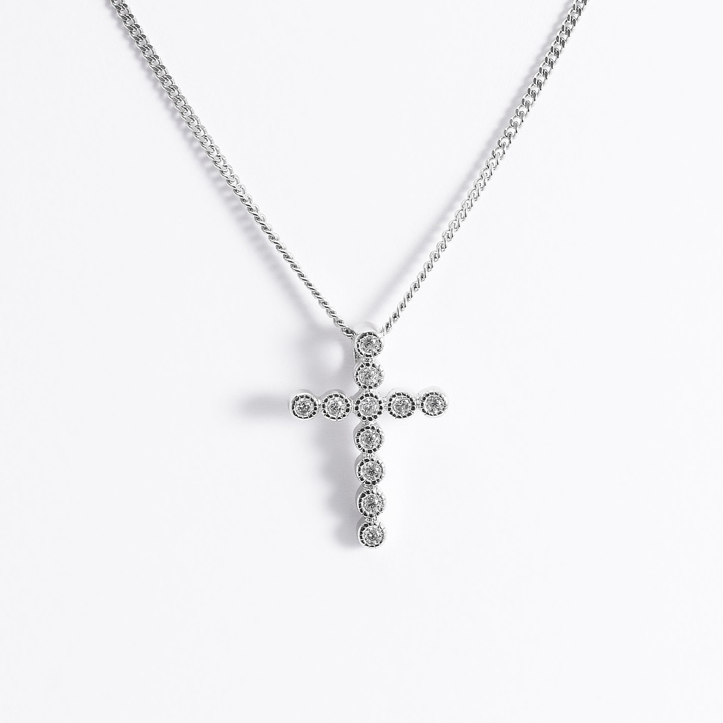 Sterling Silver Zirconia Milgrain Cross Slider Pendant