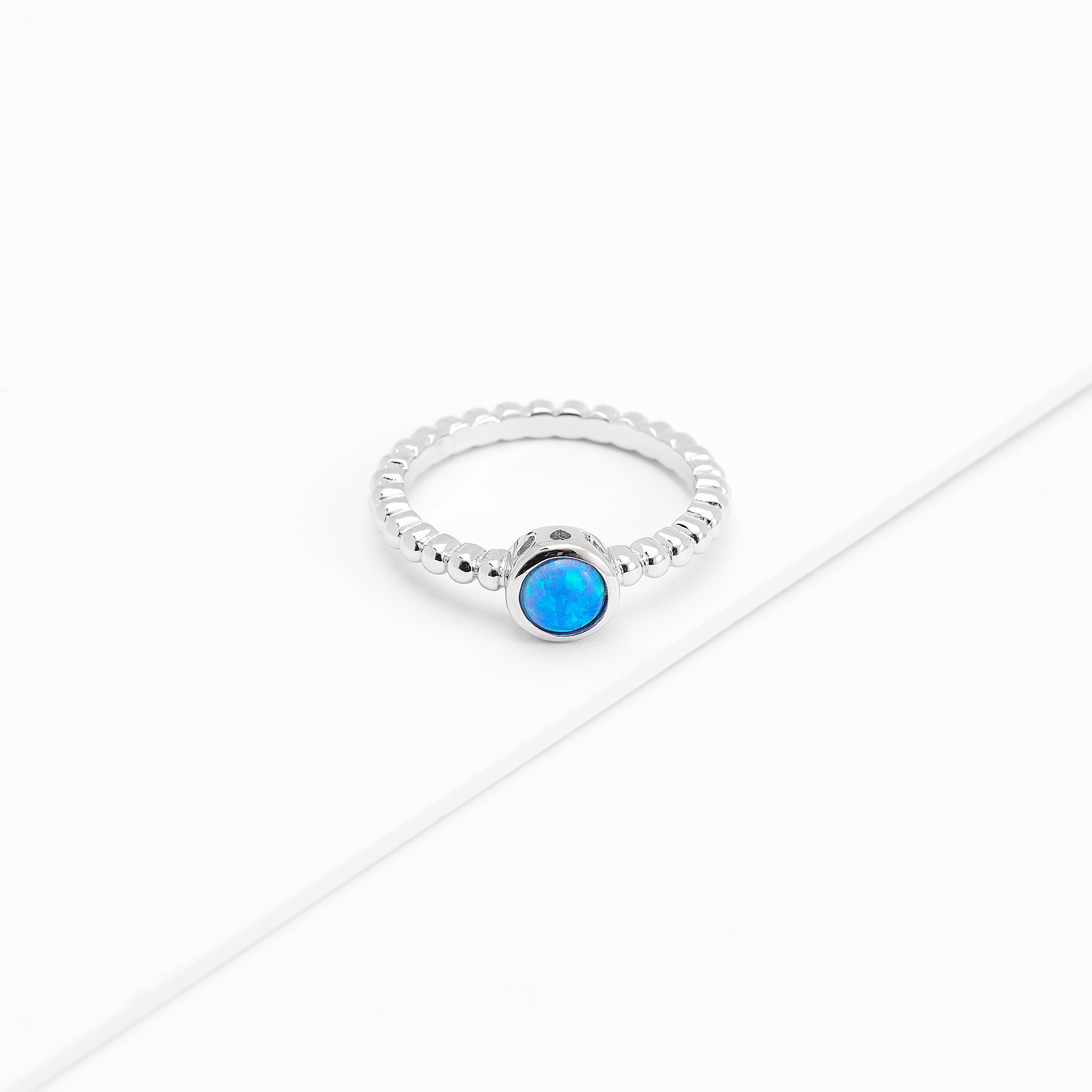 Sterling Silver Cr. Opal Bezel Beaded Ring