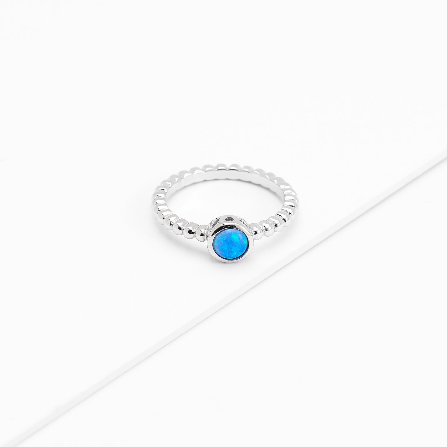 Sterling Silver Cr. Opal Bezel Beaded Ring