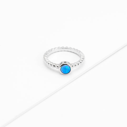 Sterling Silver Cr. Opal Bezel Beaded Ring