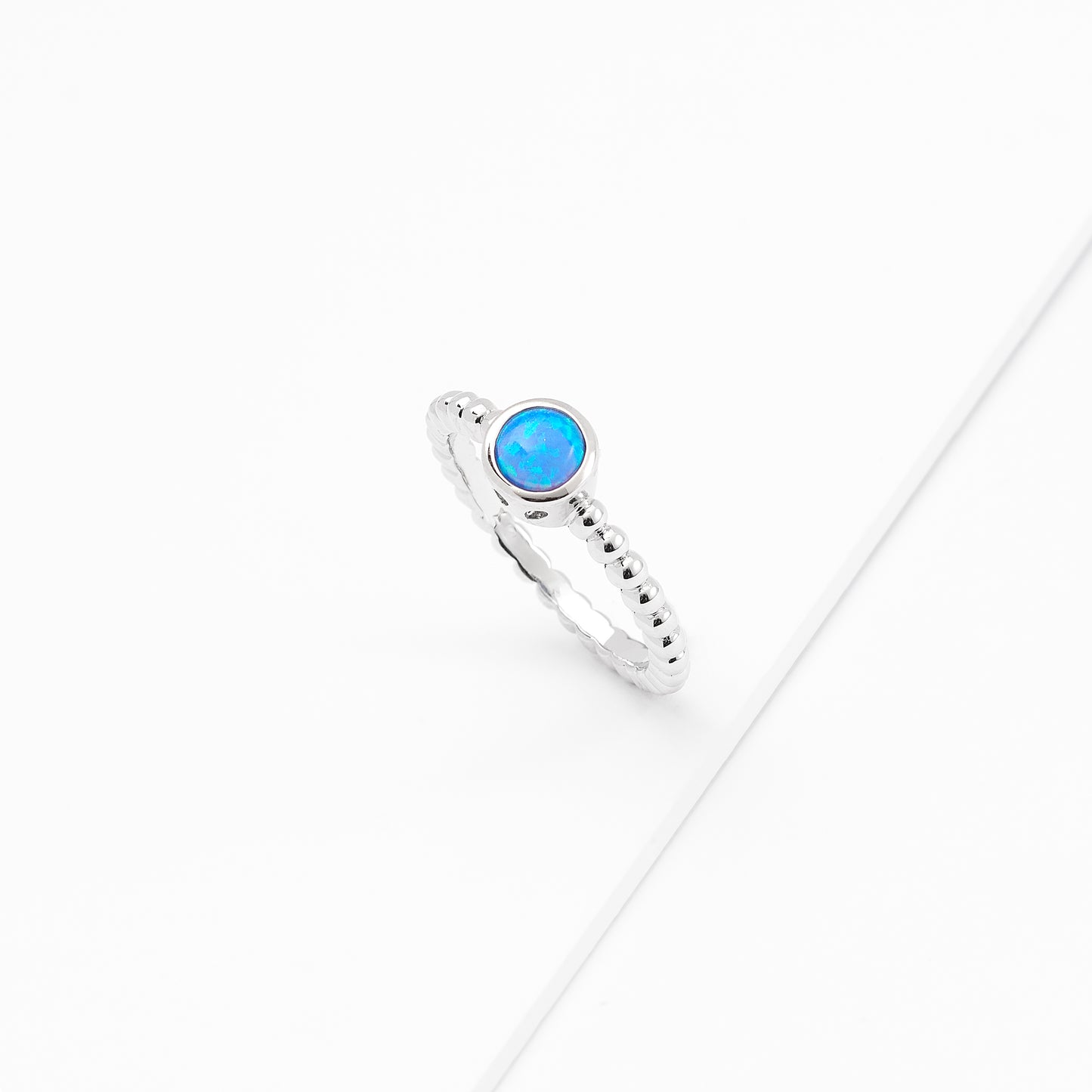 Sterling Silver Cr. Opal Bezel Beaded Ring