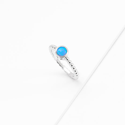 Sterling Silver Cr. Opal Bezel Beaded Ring