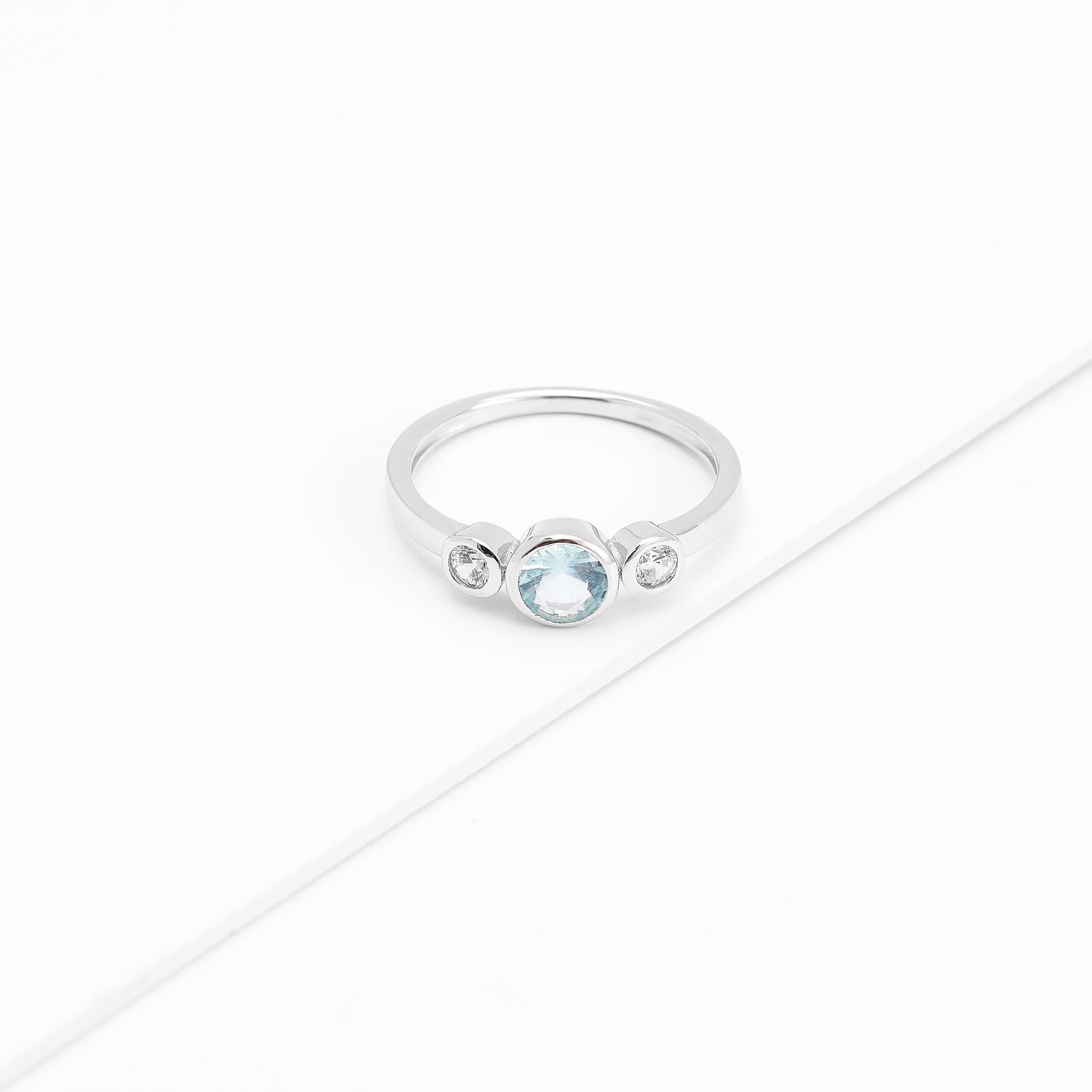 Sterling Silver Zirconia Bezel March Birthstone Ring