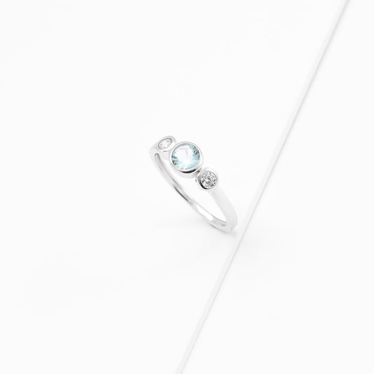 Sterling Silver Zirconia Bezel March Birthstone Ring