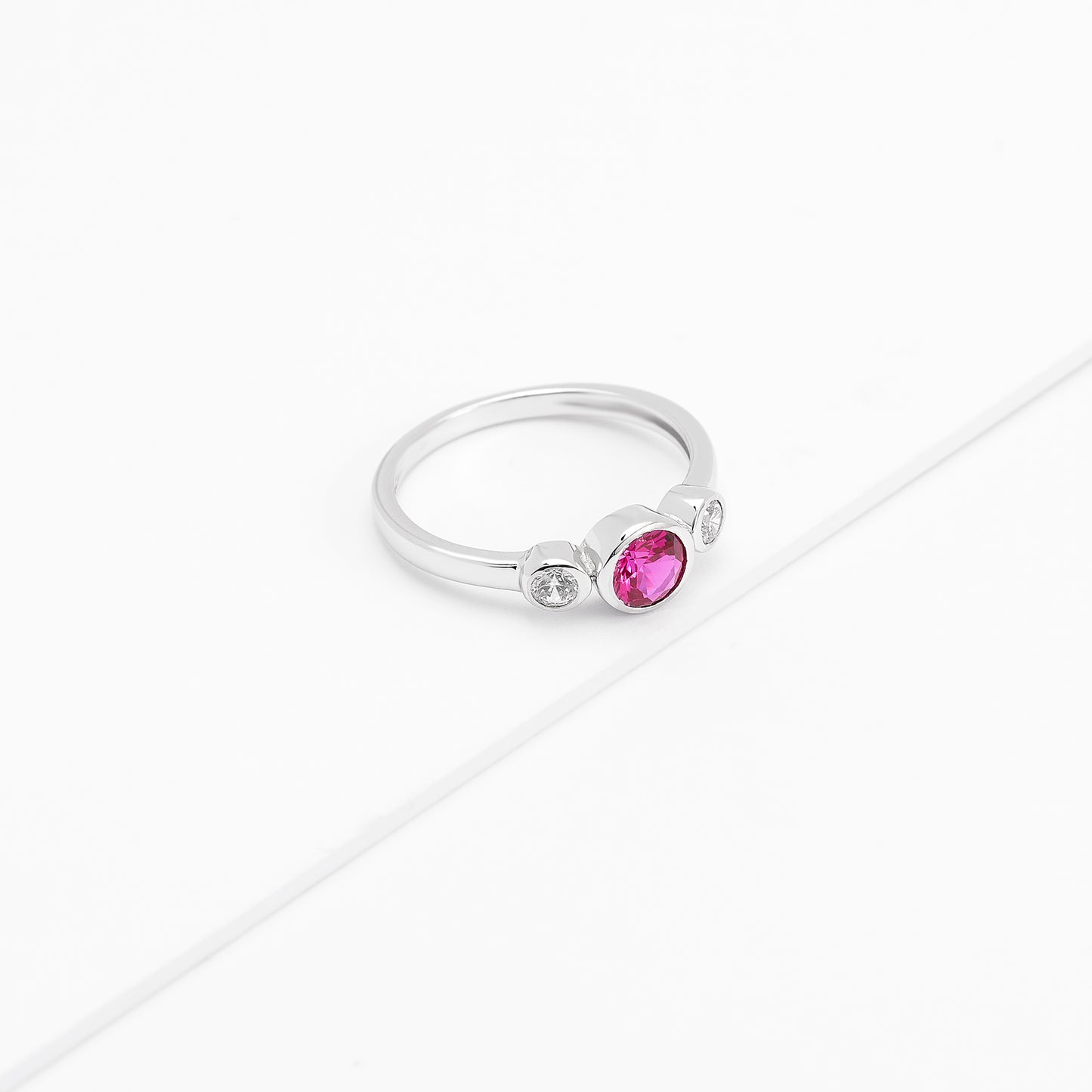 Sterling Silver Zirconia Bezel July Birthstone Ring