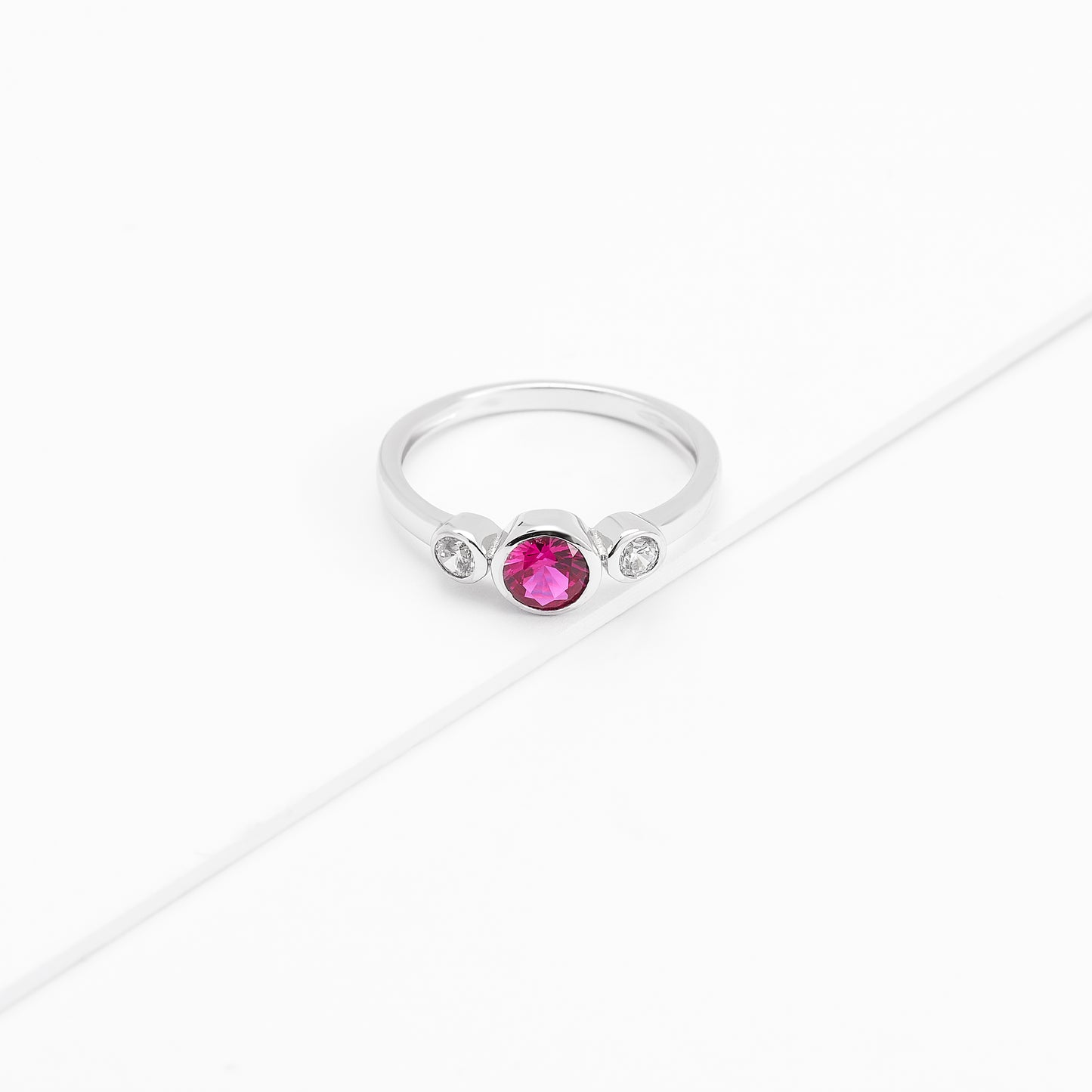 Sterling Silver Zirconia Bezel July Birthstone Ring