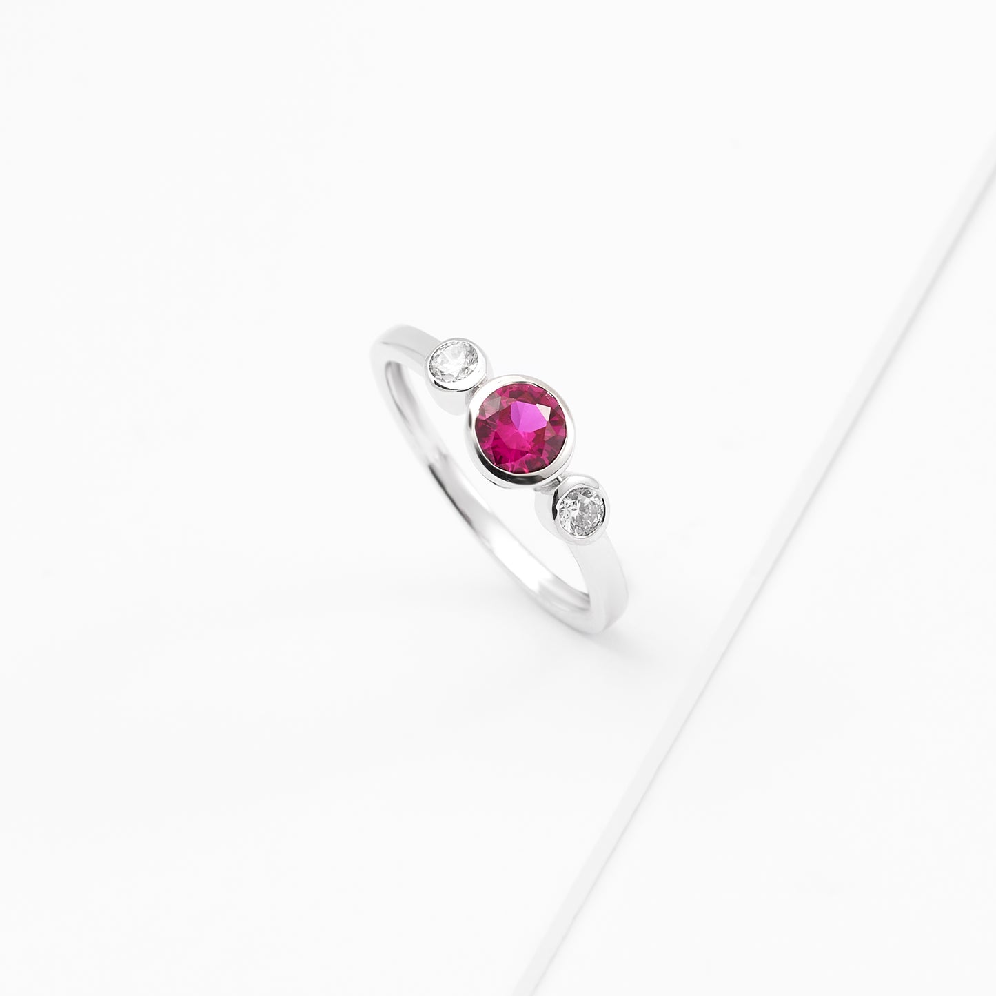 Sterling Silver Zirconia Bezel July Birthstone Ring