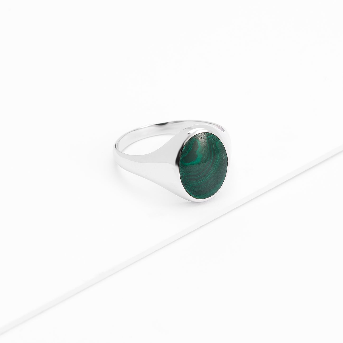 Sterling Silver Oval Malachite Signet Ring