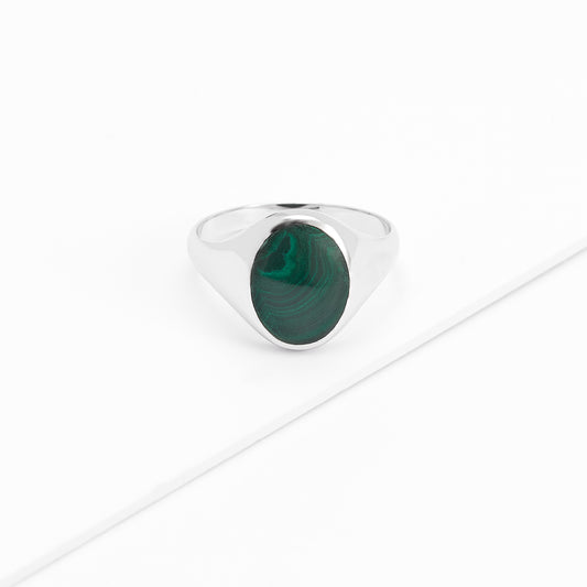Sterling Silver Oval Malachite Signet Ring