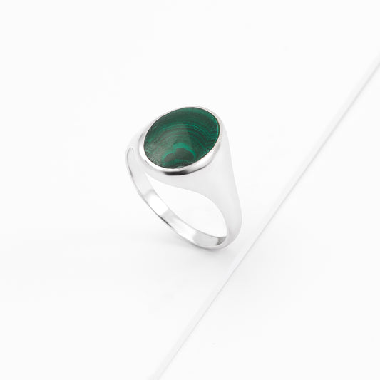 Sterling Silver Oval Malachite Signet Ring