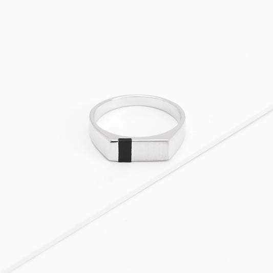 Sterling Silver Onyx Inlay Flat top Ring