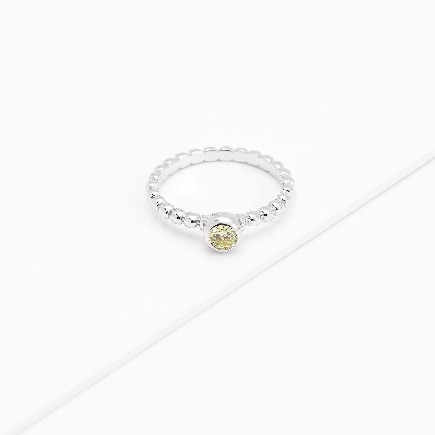 Sterling Silver Bezel Zirconia August Birthstone Beaded Ring