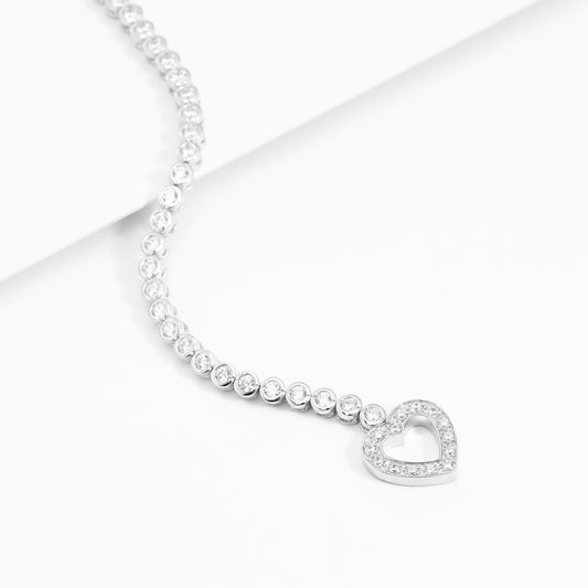 Sterling Silver Bezel Set Zirconia Tennis Bracelet With Heart Clasp 18cm