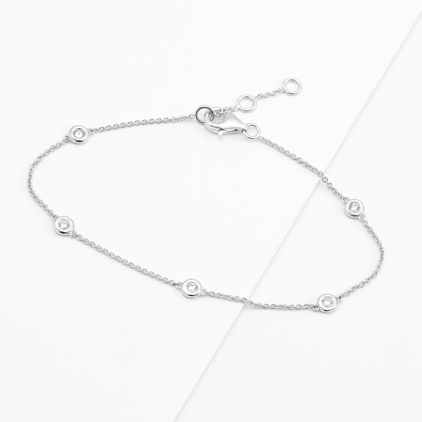 Sterling Silver Zirconia Bezel Station Bracelet