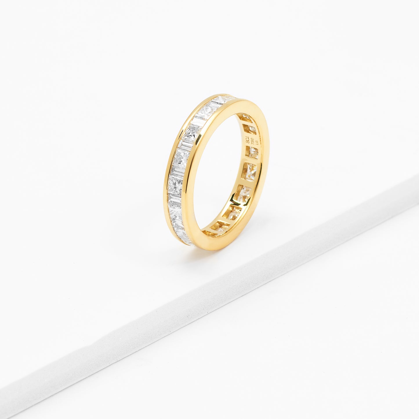 18K Yellow Gold Princess And Baguette Lab Diamond Full Eternity Ring 2.2tdw