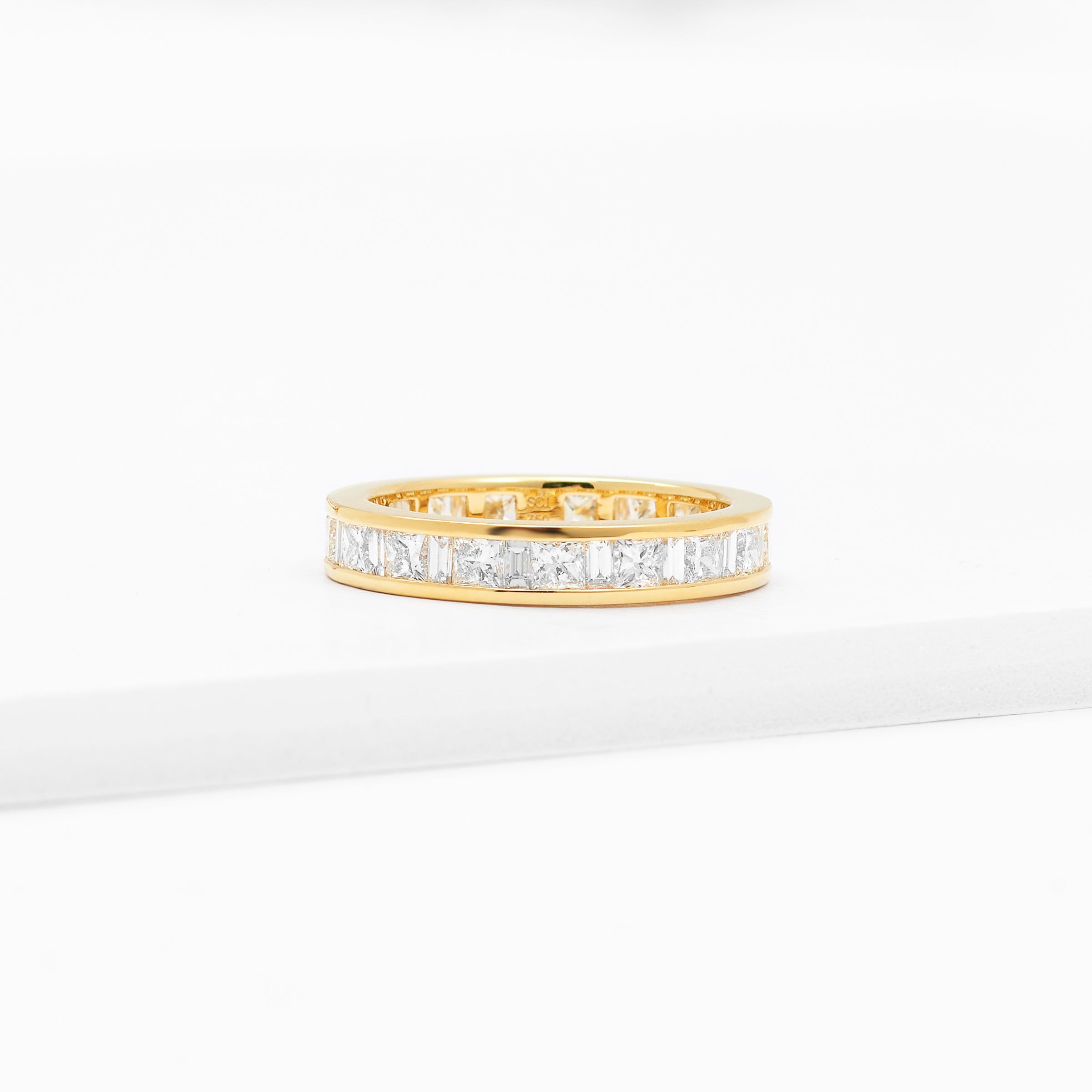 18K Yellow Gold Princess And Baguette Lab Diamond Full Eternity Ring 2.2tdw