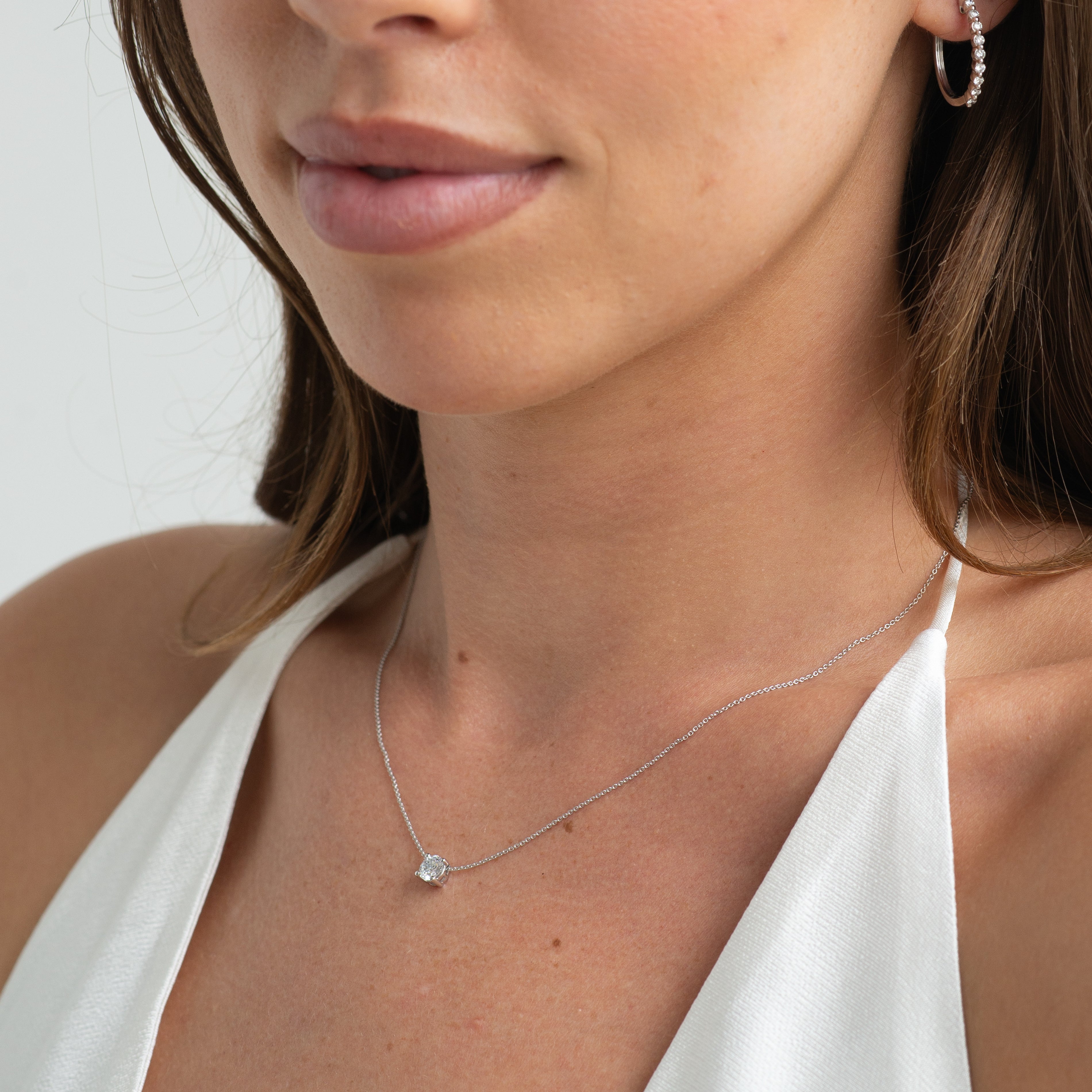 9K White Gold Round Brilliant Lab Diamond Solitaire Slider Pendant 0.50ct