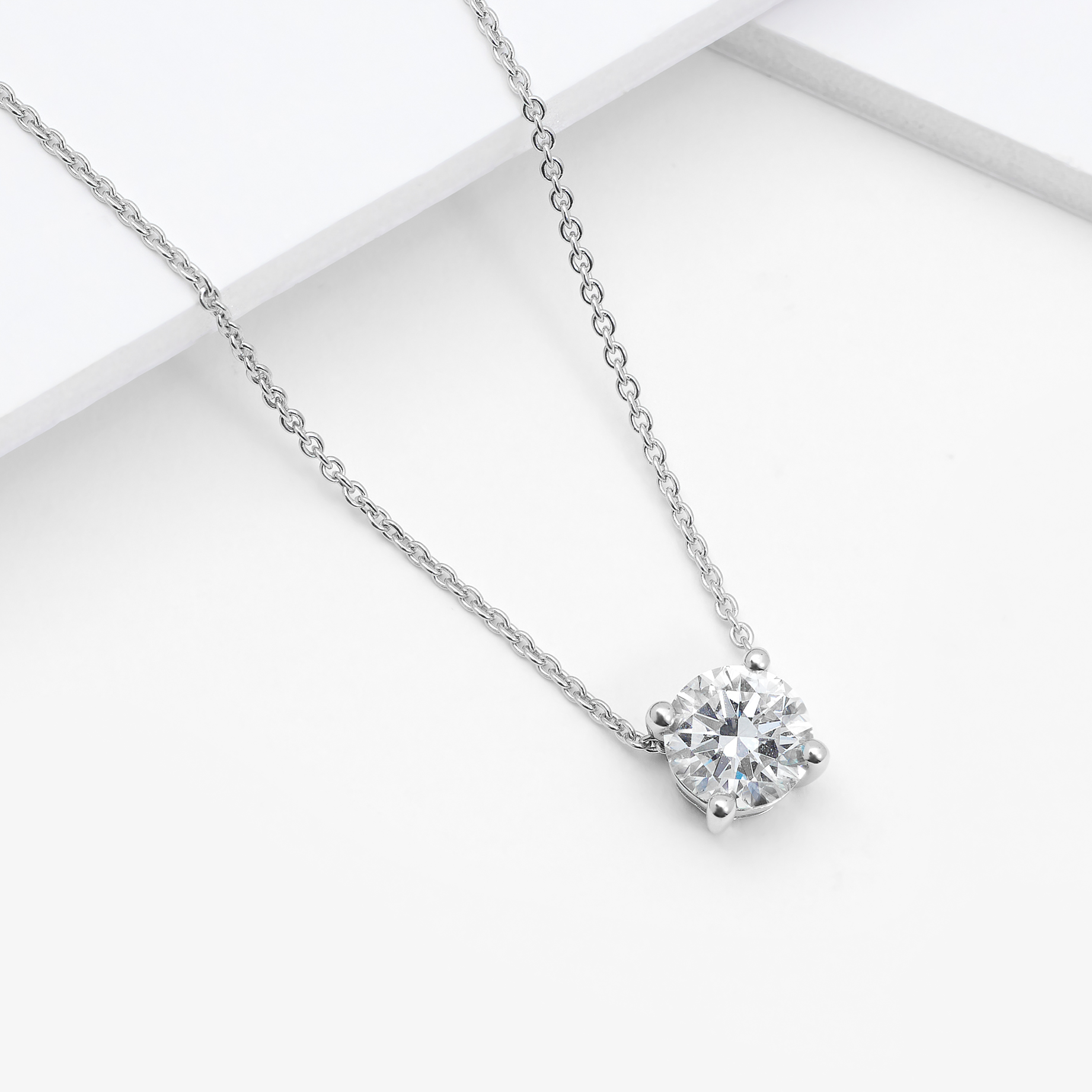 18K White Gold Round Brilliant Lab Diamond Solitaire Slider Pendant 1.0ct
