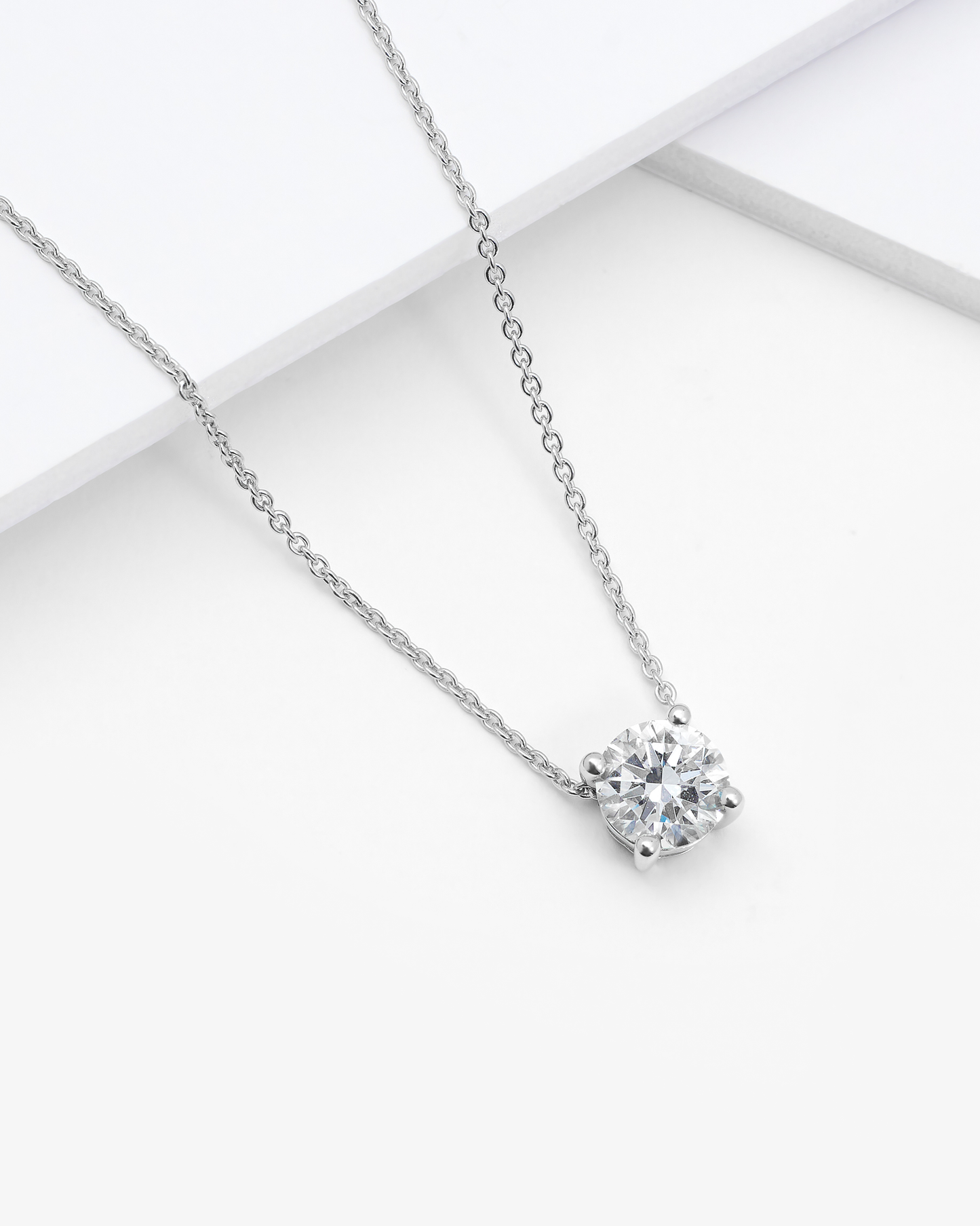 18K White Gold Round Brilliant Lab Diamond Solitaire Slider Pendant 1.0ct