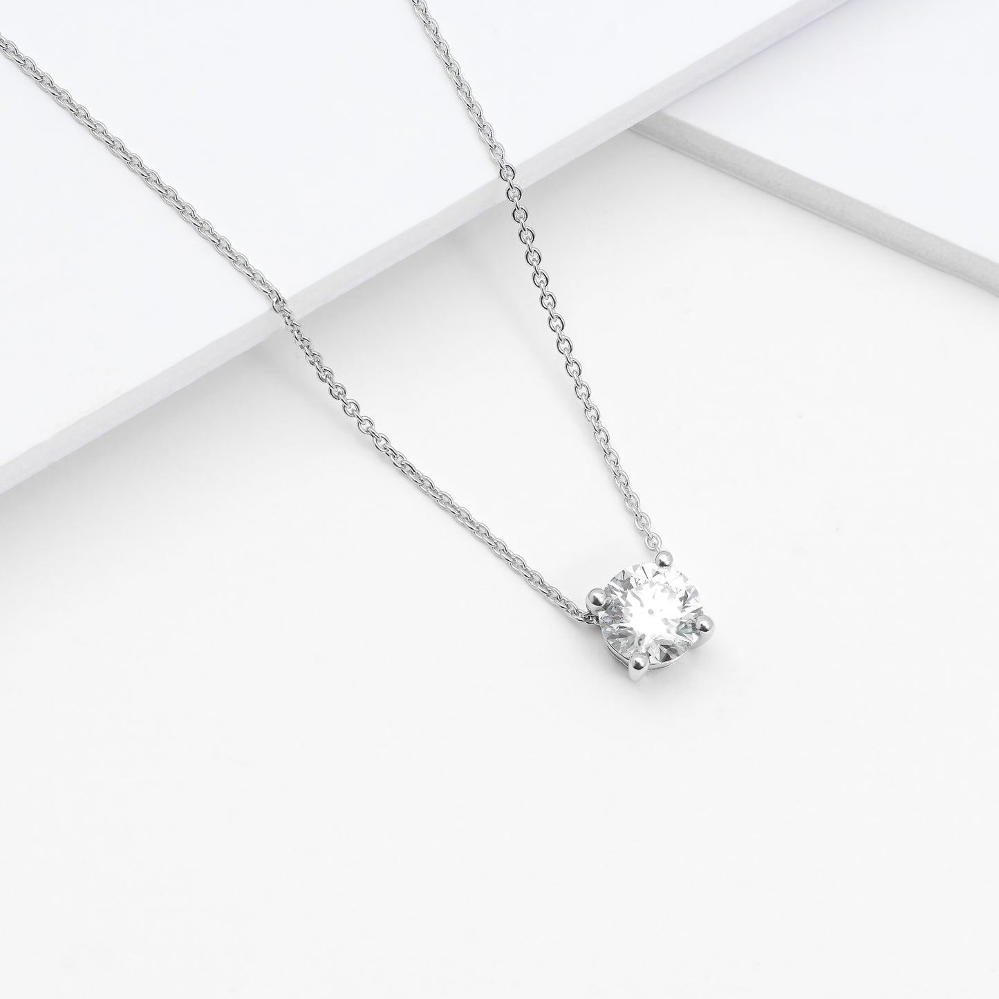 18K White Gold Round Brilliant Lab Diamond Solitaire Slider Pendant 1.0ct