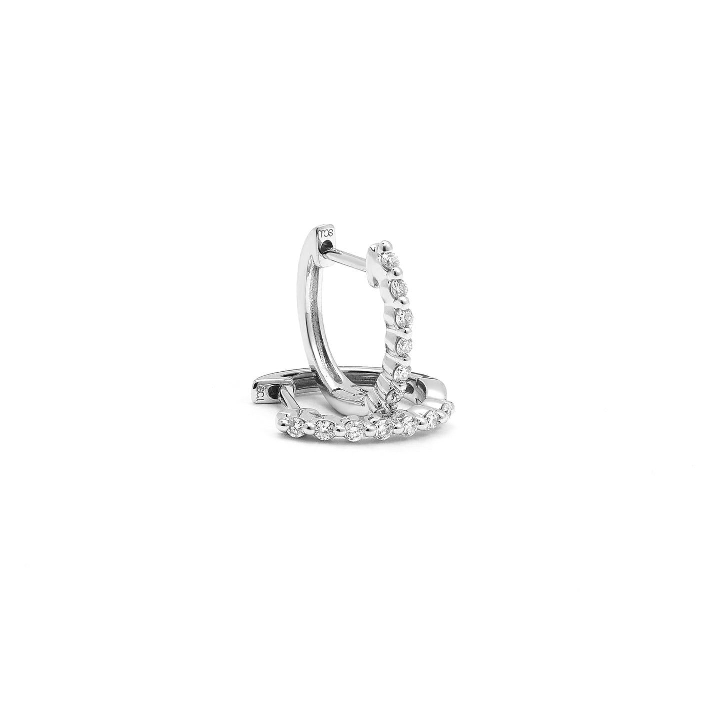 9K White Gold Round Brilliant Floating Lab Diamond Huggie Earrings 0.15tdw