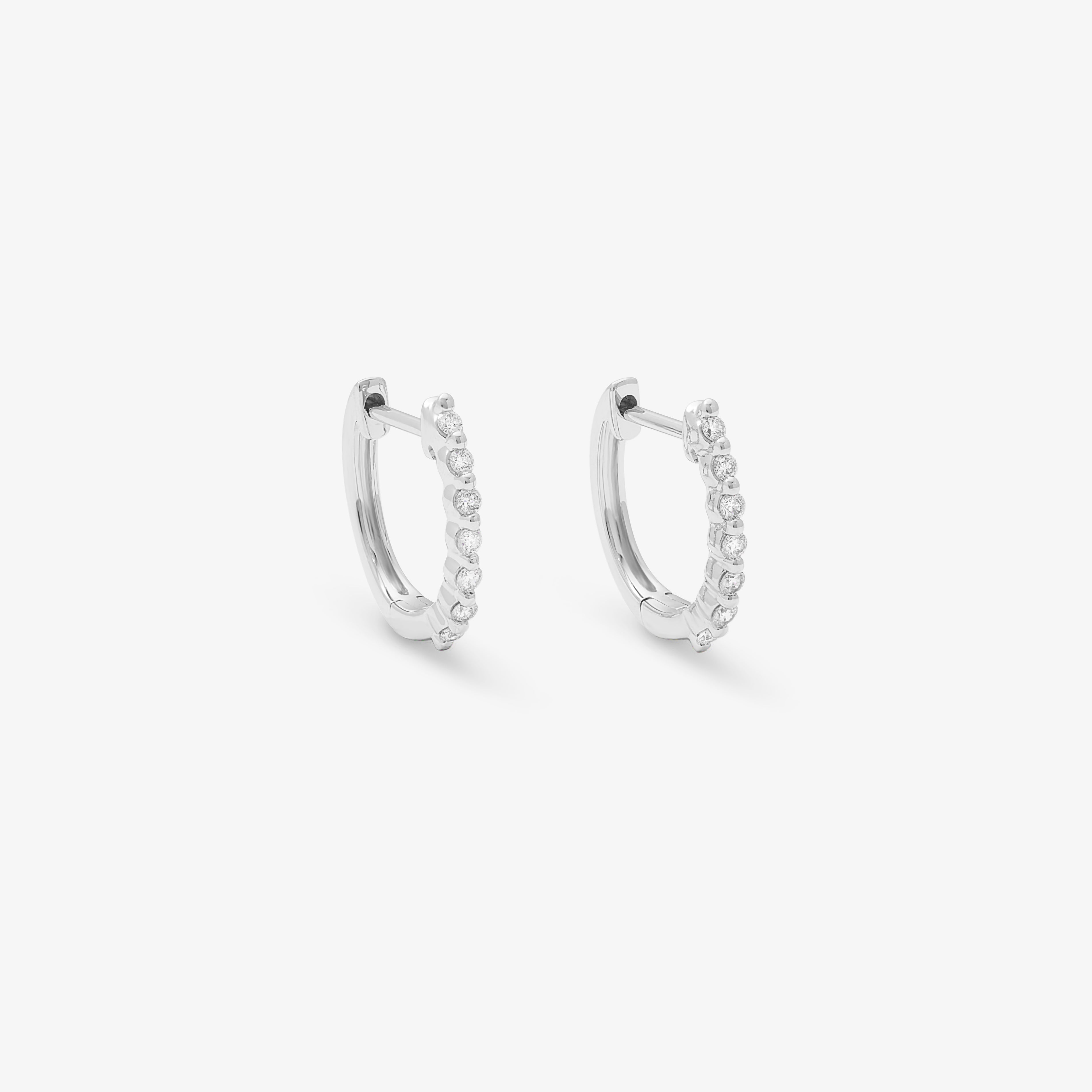 9K White Gold Round Brilliant Floating Lab Diamond Huggie Earrings 0.15tdw