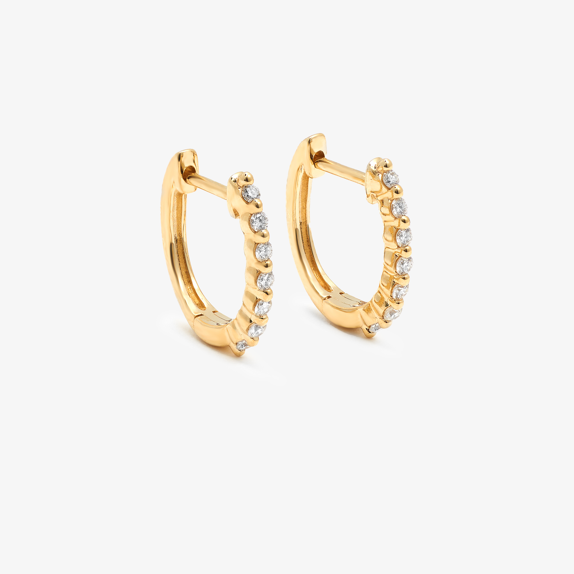 9K Yellow Gold Round Brilliant Floating Lab Diamond Oval Huggie Earrings 0.15tdw