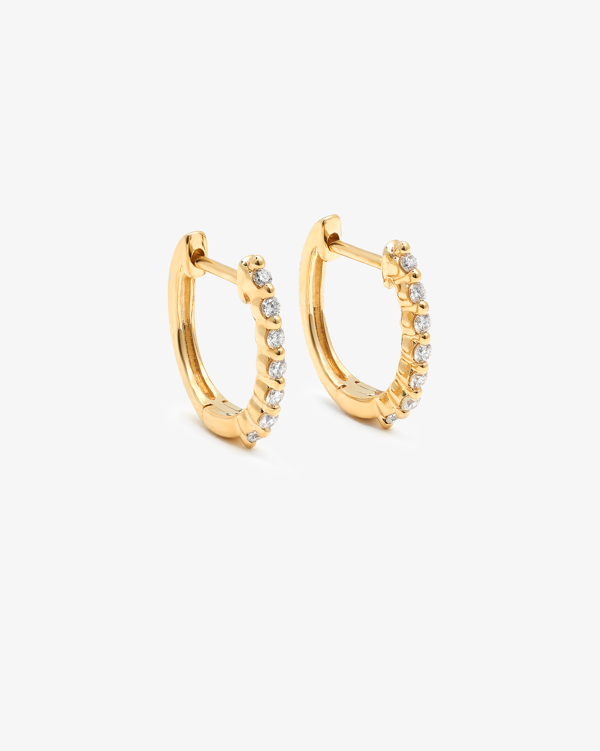 9K Yellow Gold Round Brilliant Floating Lab Diamond Oval Huggie Earrings 0.15tdw
