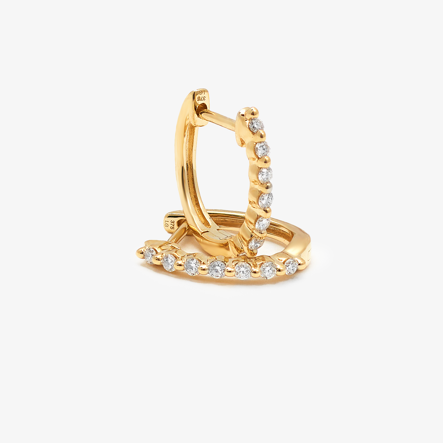 9K Yellow Gold Round Brilliant Floating Lab Diamond Oval Huggie Earrings 0.15tdw