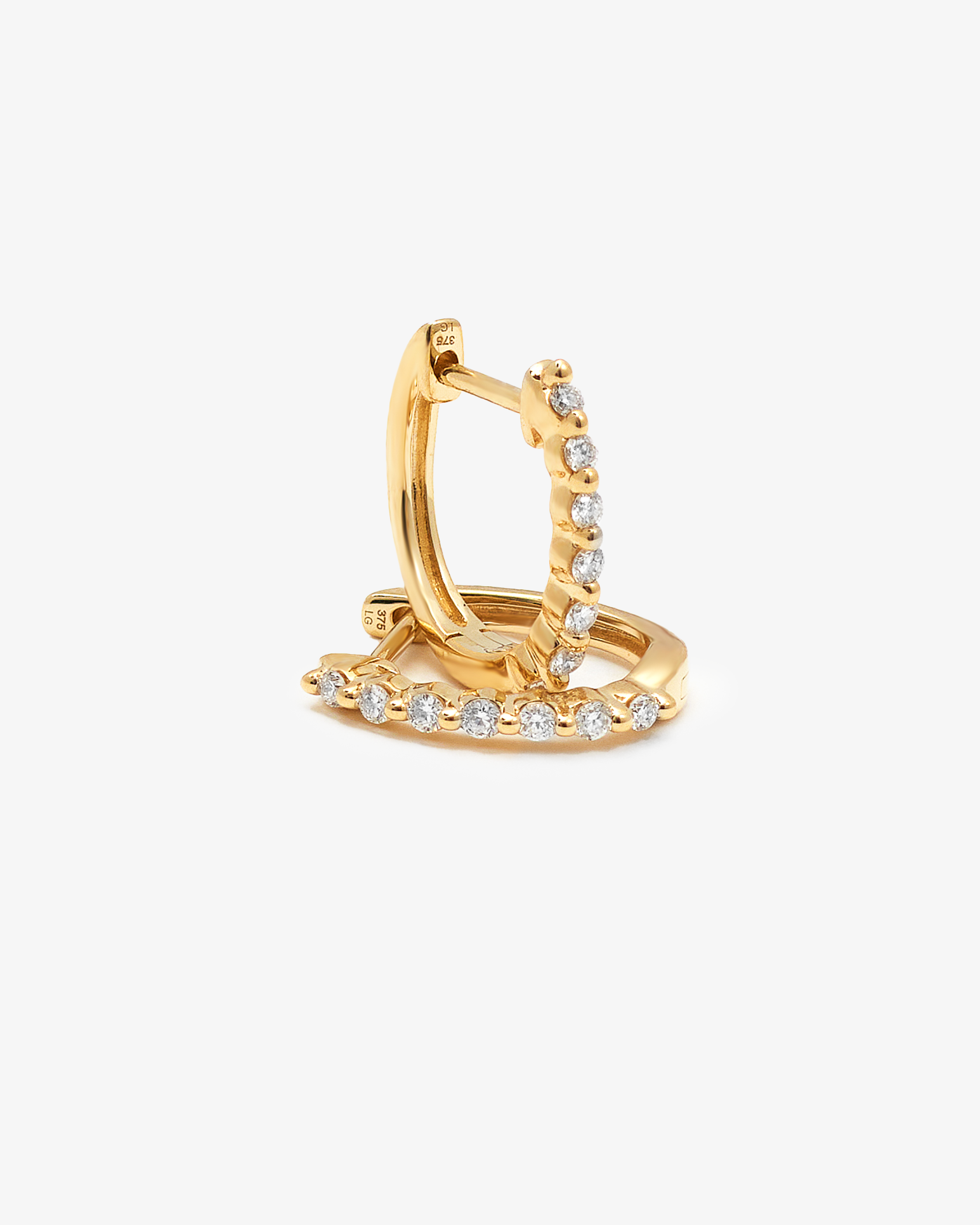 9K Yellow Gold Round Brilliant Floating Lab Diamond Oval Huggie Earrings 0.15tdw