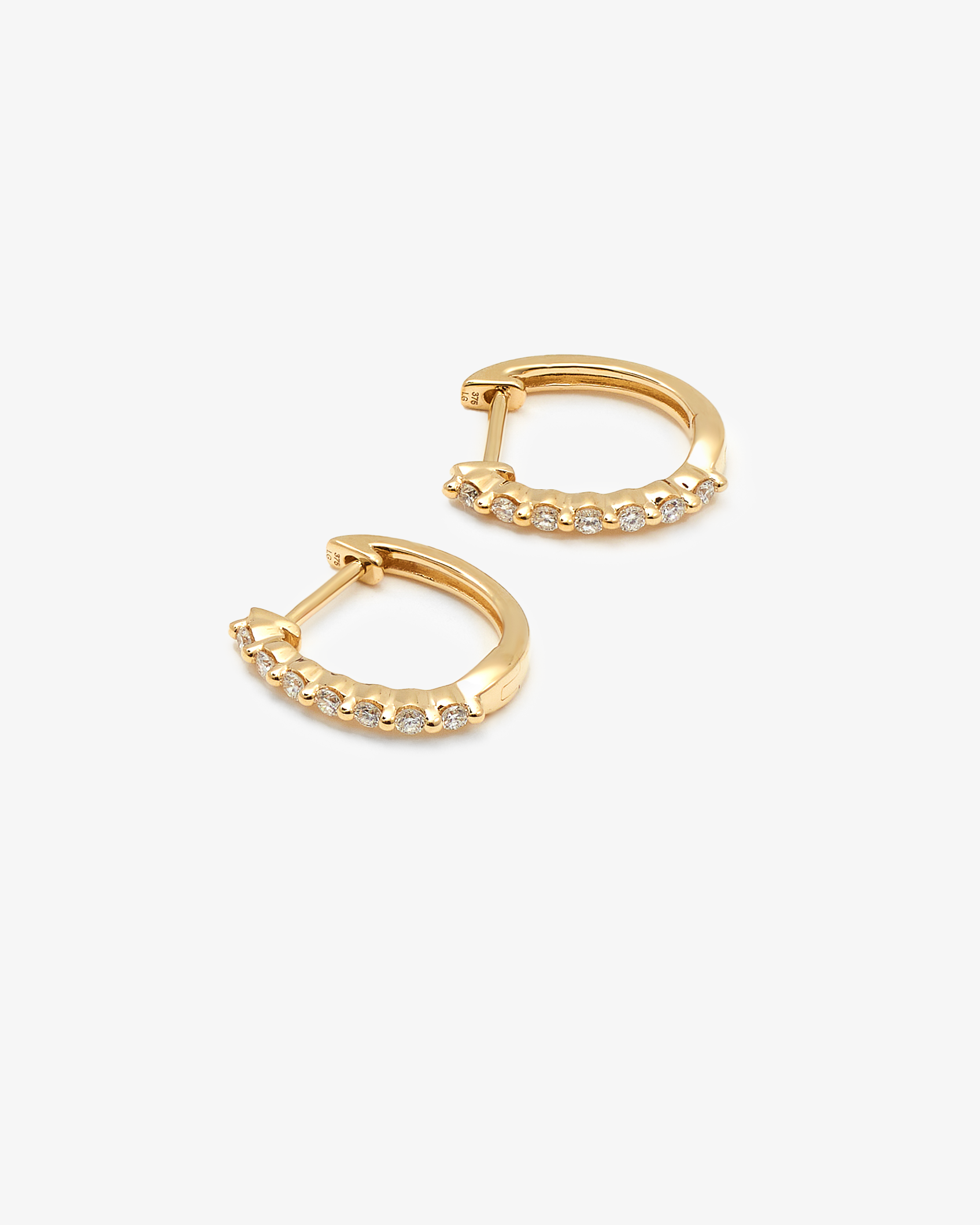 9K Yellow Gold Round Brilliant Floating Lab Diamond Oval Huggie Earrings 0.15tdw