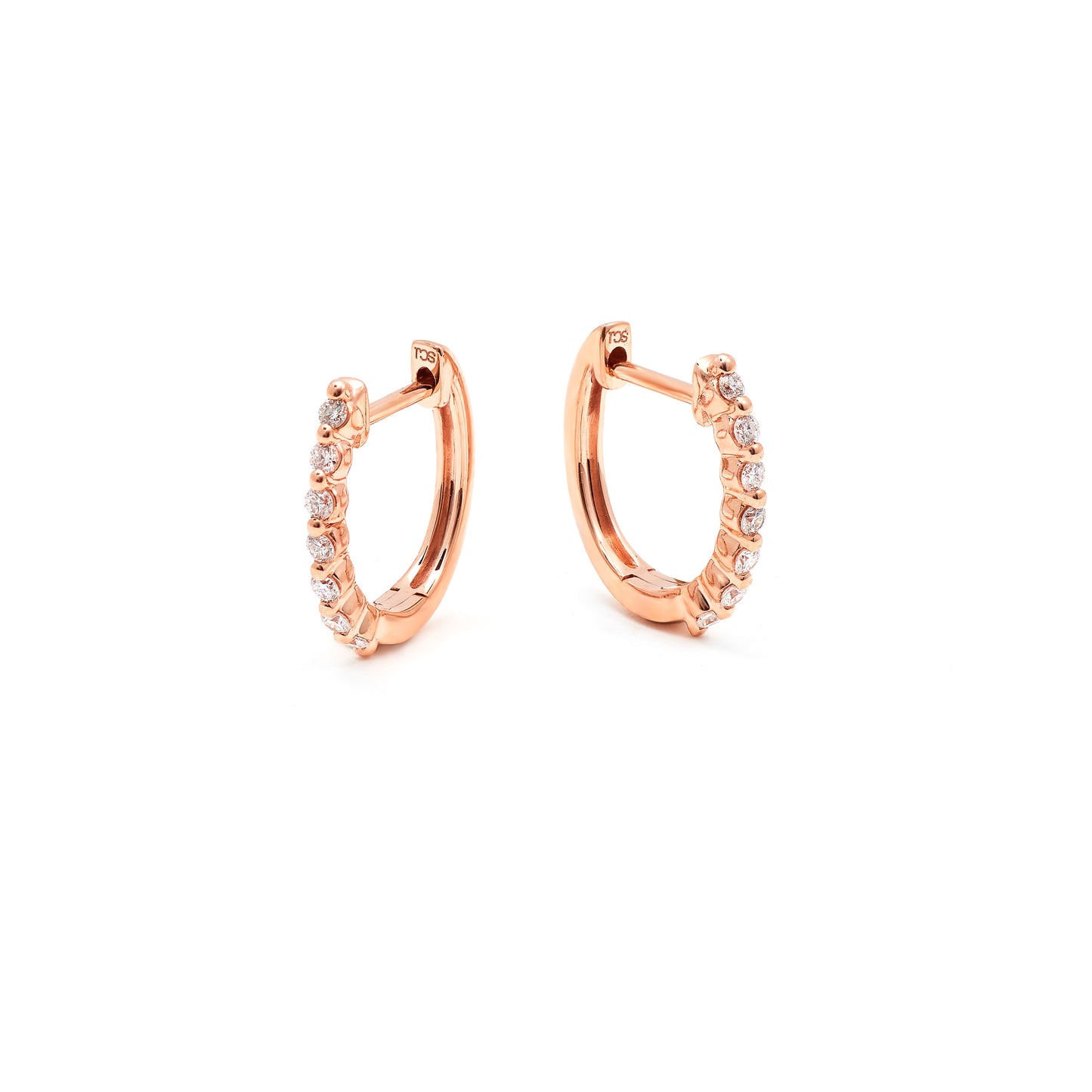 9K Rose Gold Round Brilliant Floating Lab Diamond Oval Huggie Earrings 0.15tdw