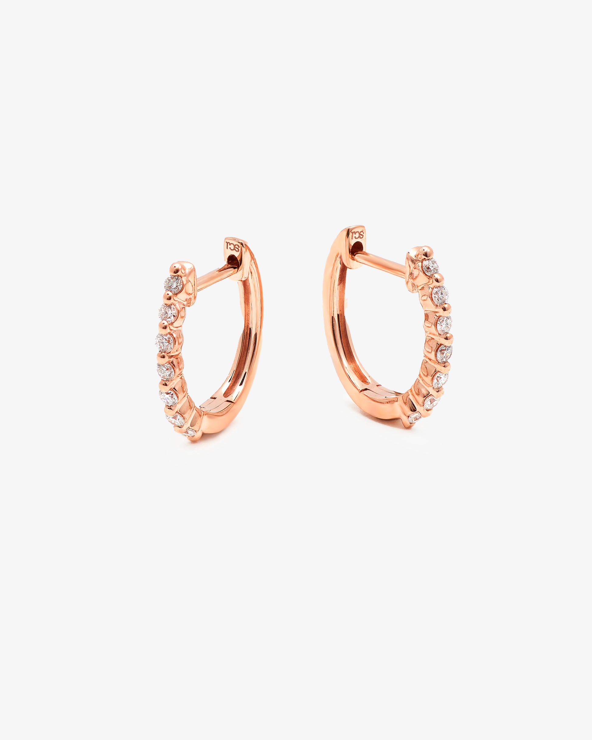 9K Rose Gold Round Brilliant Floating Lab Diamond Oval Huggie Earrings 0.15tdw