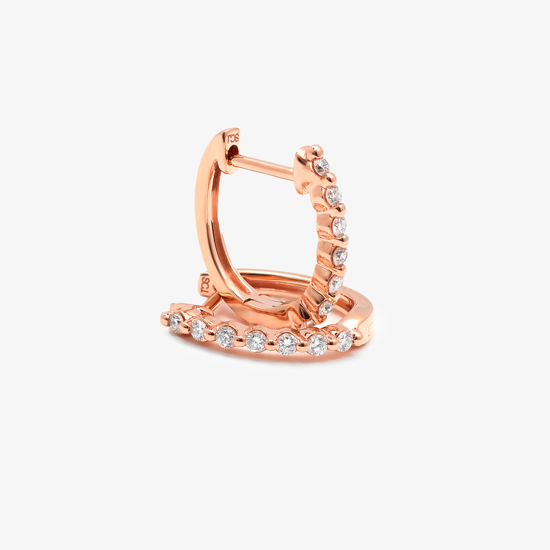 9K Rose Gold Round Brilliant Floating Lab Diamond Oval Huggie Earrings 0.15tdw