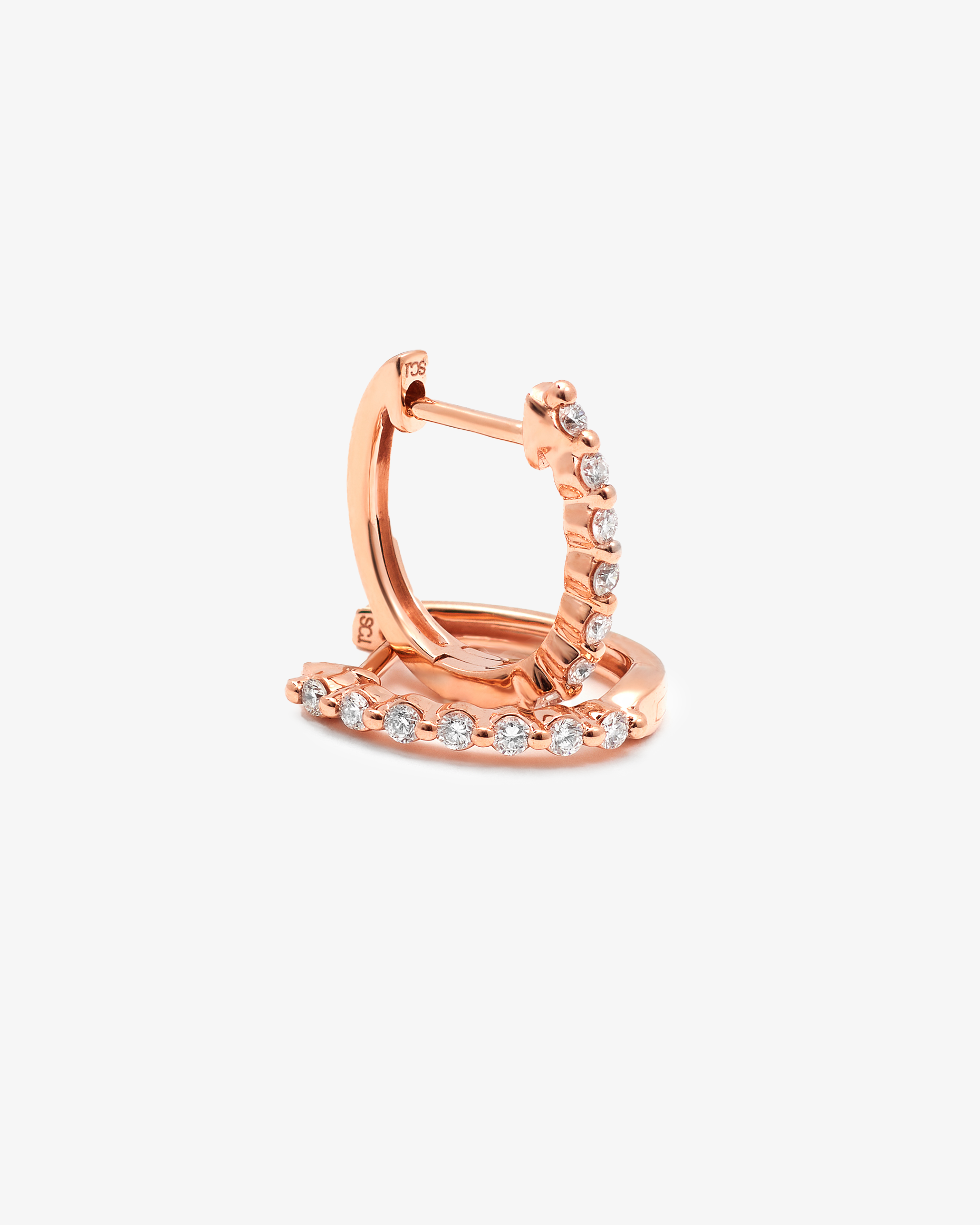 9K Rose Gold Round Brilliant Floating Lab Diamond Oval Huggie Earrings 0.15tdw