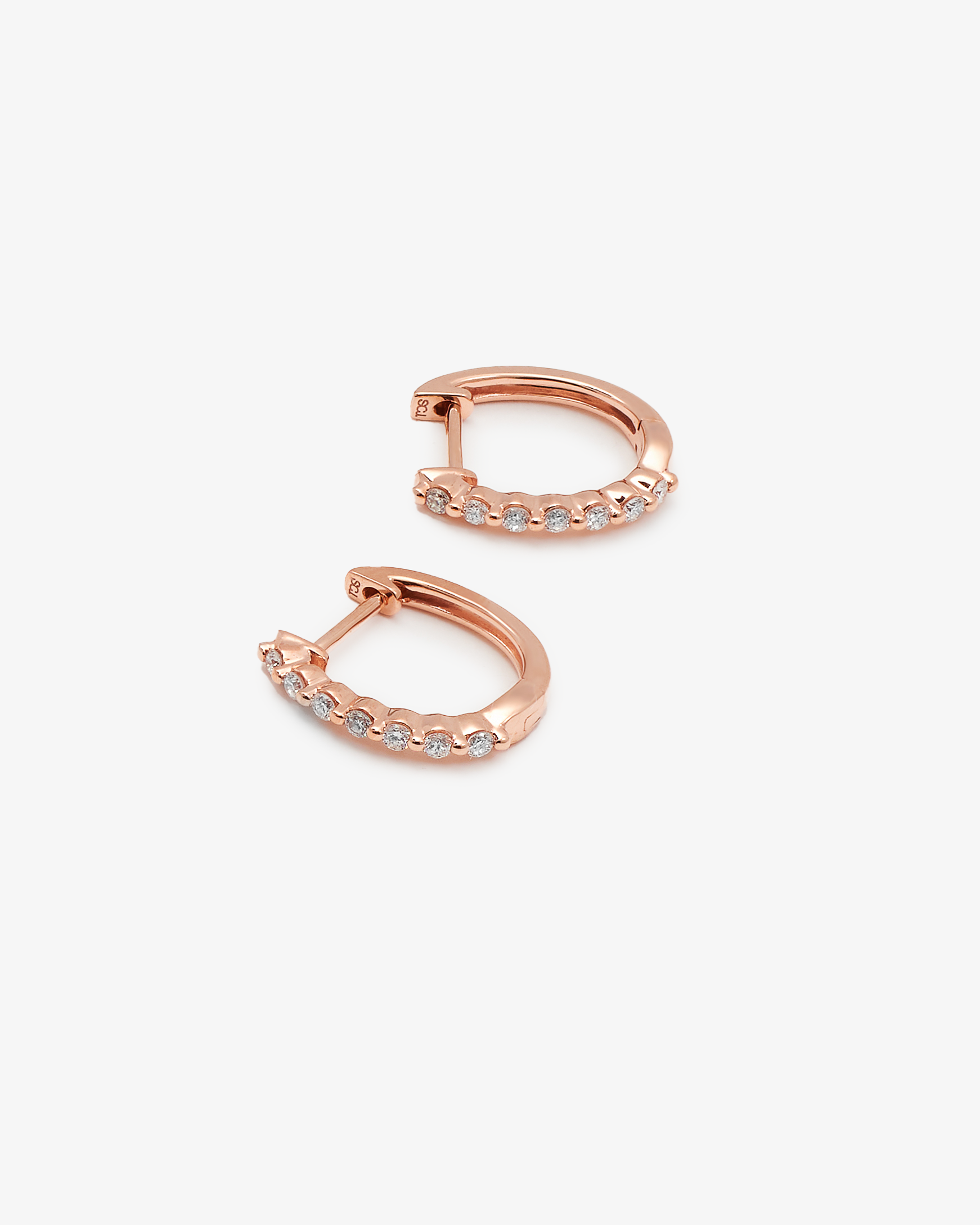 9K Rose Gold Round Brilliant Floating Lab Diamond Oval Huggie Earrings 0.15tdw