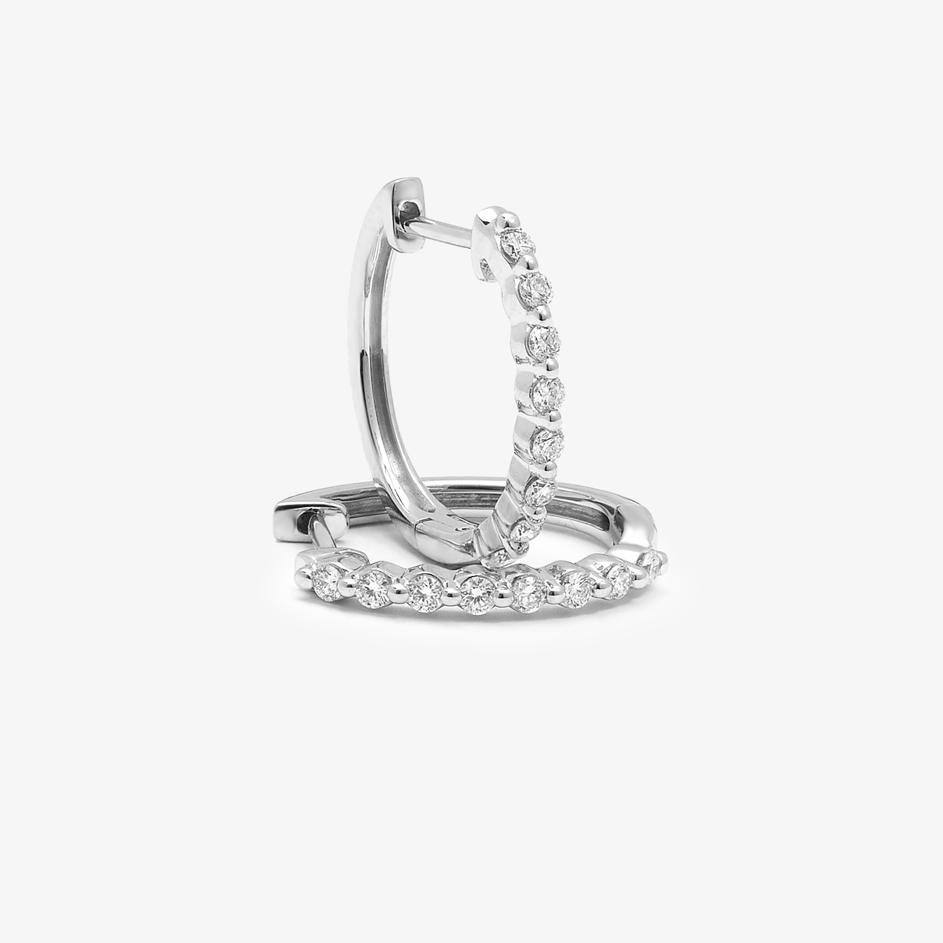9K White Gold Round Brilliant Floating Lab Diamond Oval Huggie Earrings 0.24tdw