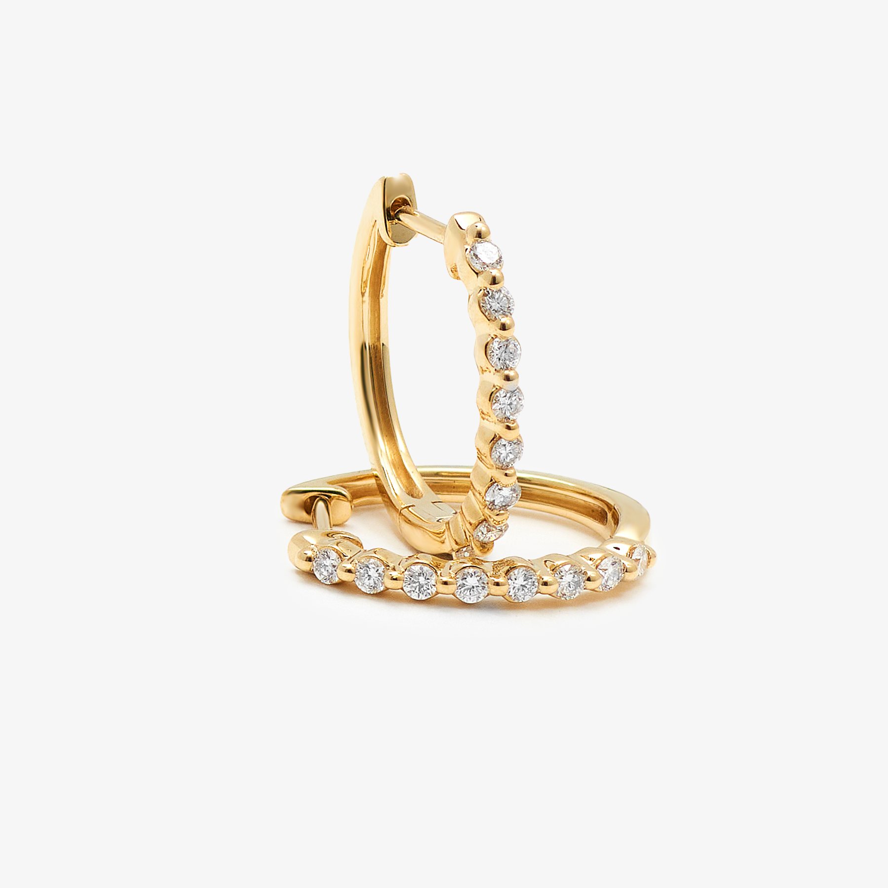 9K Yellow Gold Round Brilliant Floating Lab Diamond Oval Huggie Earrings 0.24tdw