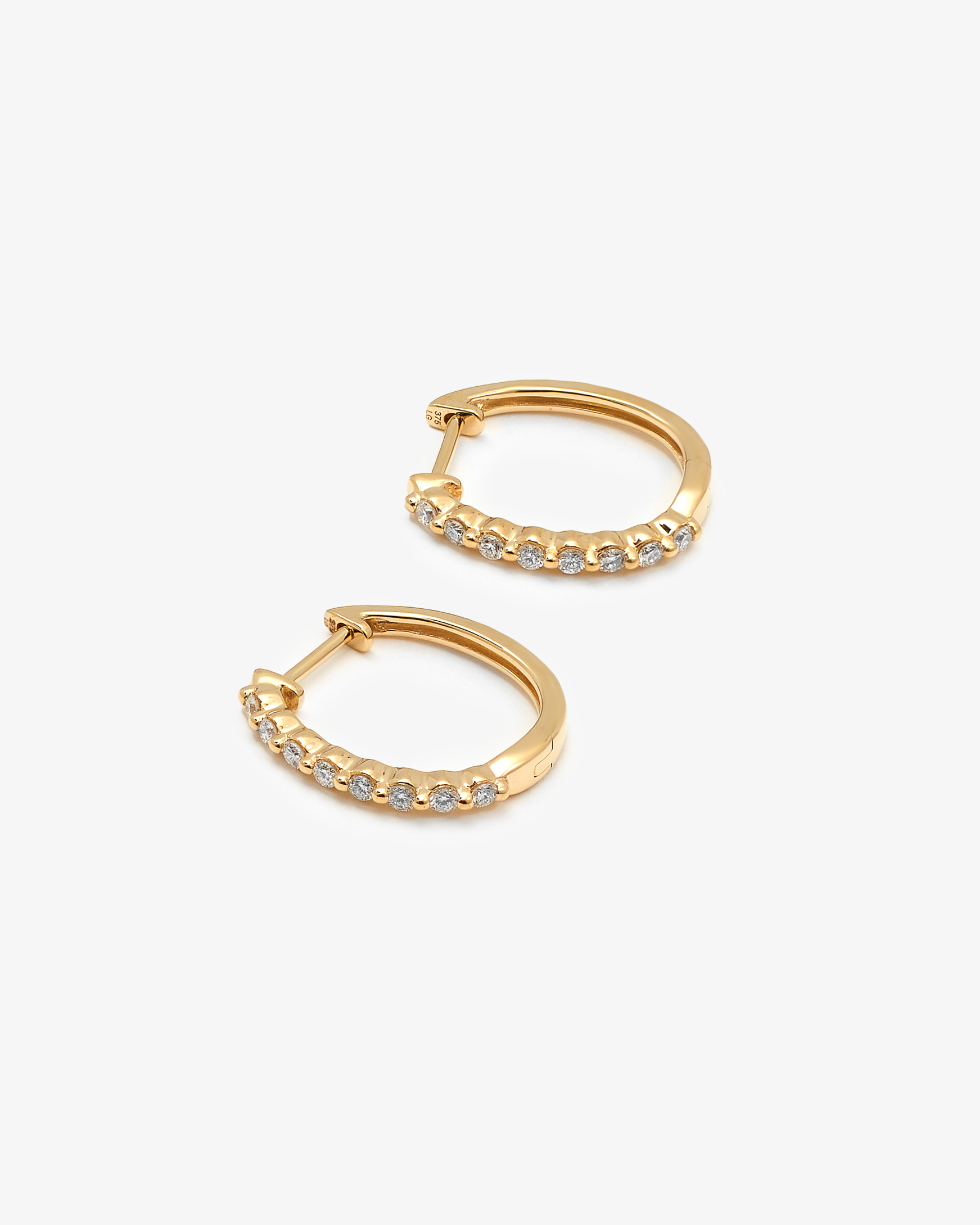 9K Yellow Gold Round Brilliant Floating Lab Diamond Oval Huggie Earrings 0.24tdw