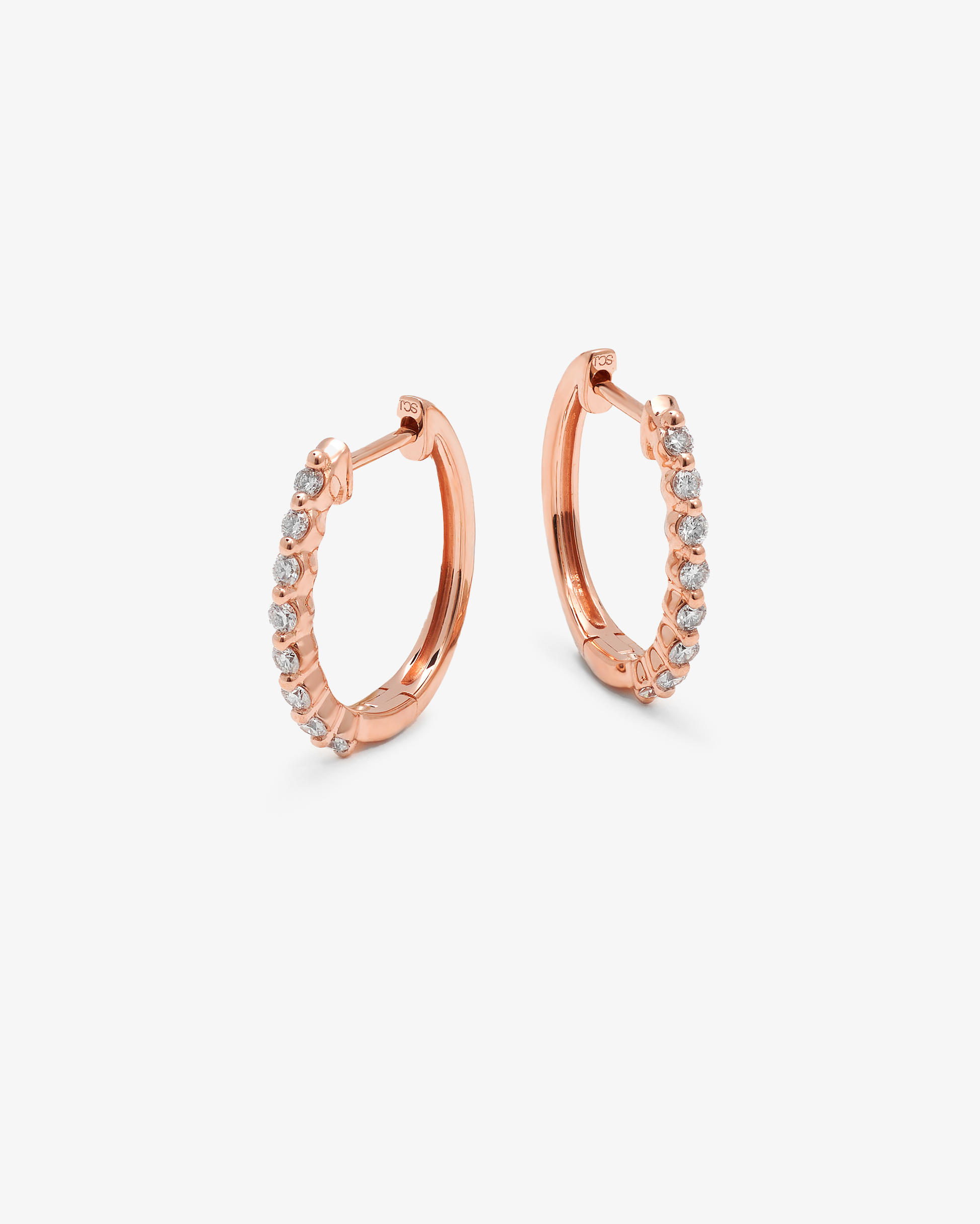 9K Rose Gold Round Brilliant Floating Lab Diamond Oval Huggie Earrings 0.24tdw