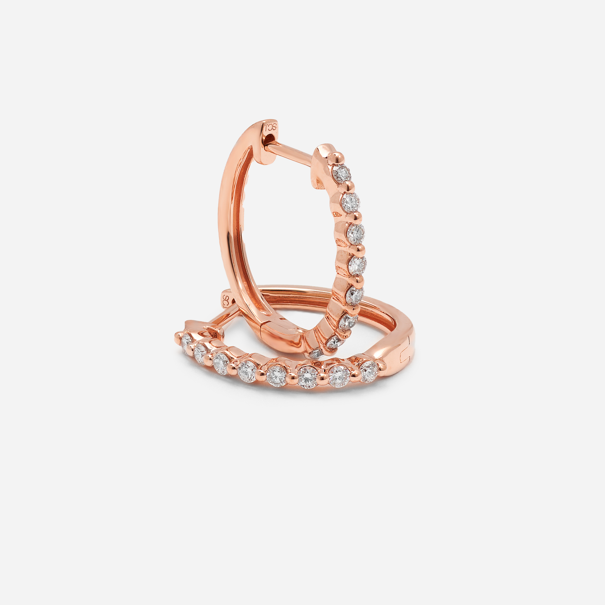 9K Rose Gold Round Brilliant Floating Lab Diamond Oval Huggie Earrings 0.24tdw