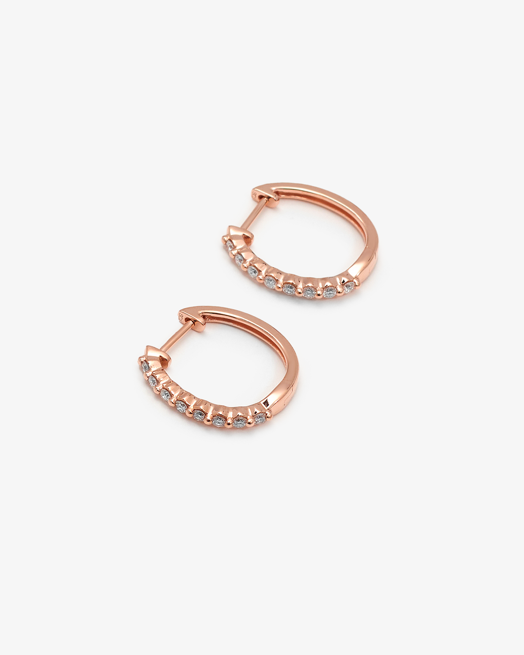 9K Rose Gold Round Brilliant Floating Lab Diamond Oval Huggie Earrings 0.24tdw