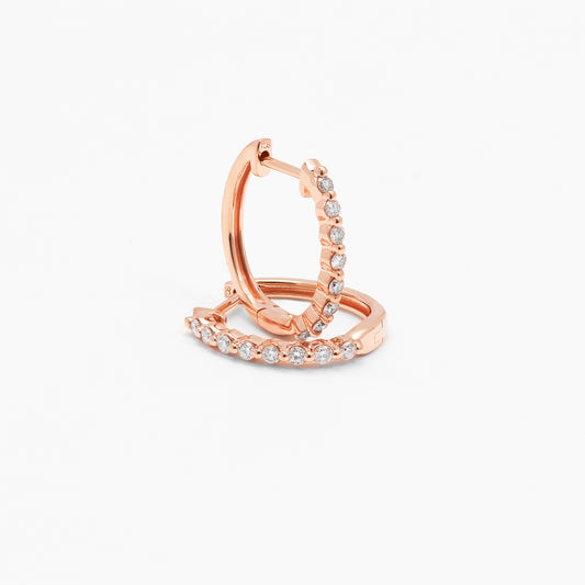 9K Rose Gold Round Brilliant Floating Lab Diamond Oval Huggie Earrings 0.24tdw