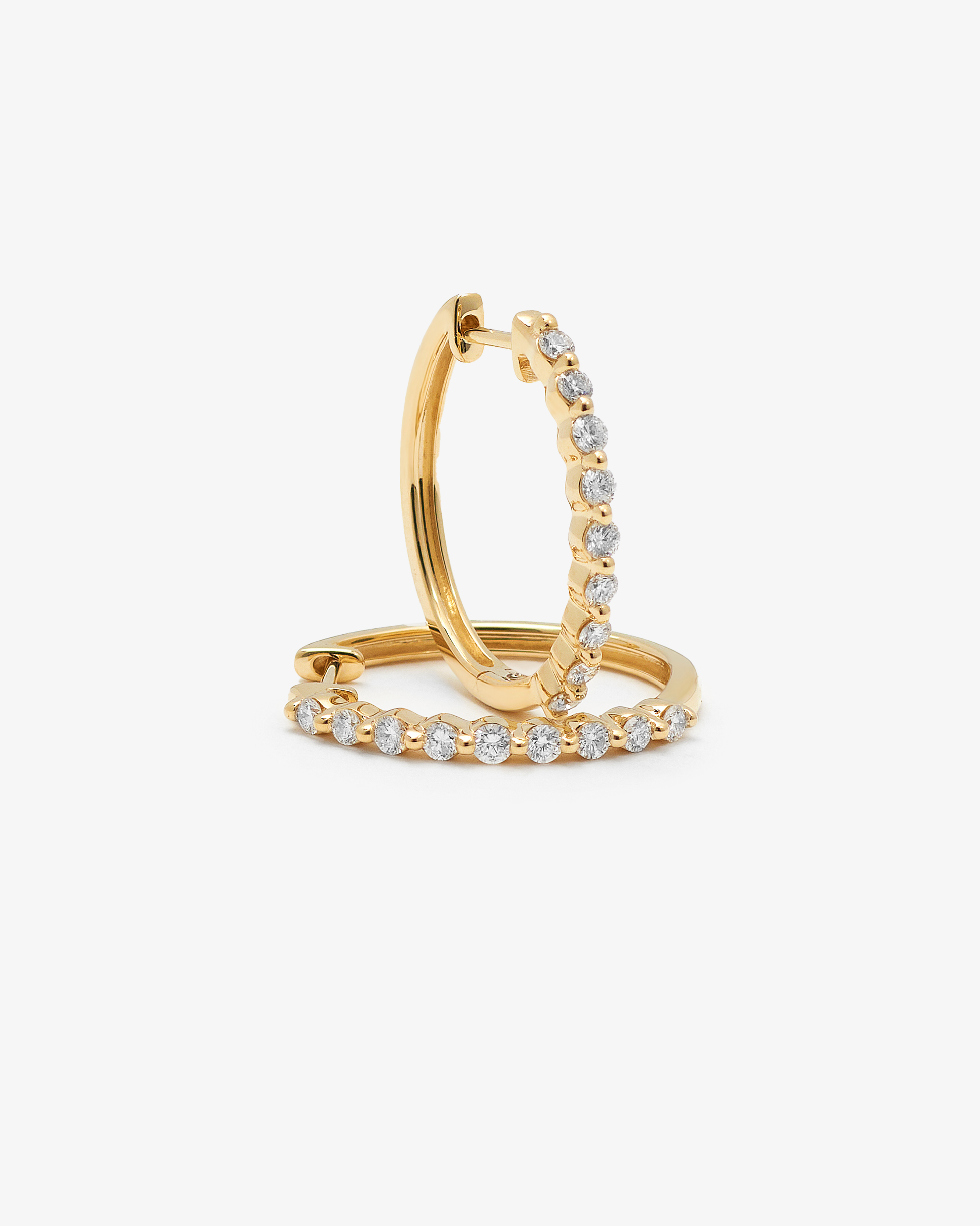 9K Yellow Gold Round Brilliant Floating Lab Diamond Oval Huggie Earrings 0.5tdw