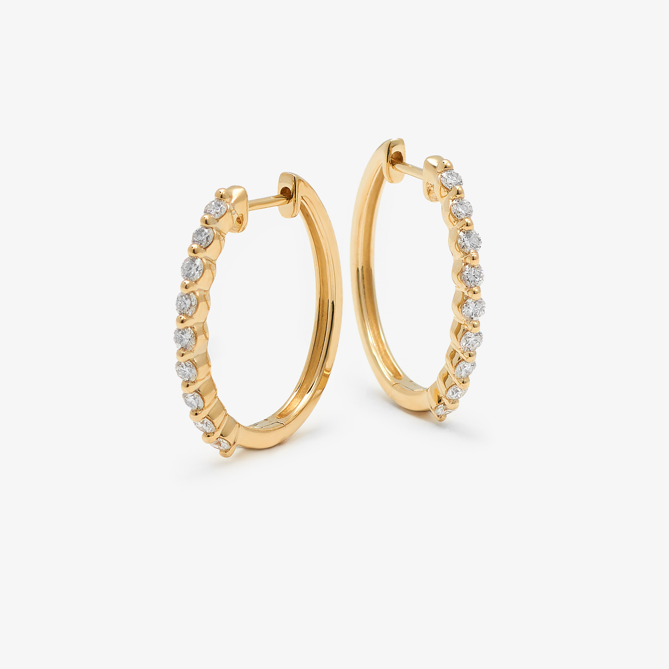 9K Yellow Gold Round Brilliant Floating Lab Diamond Oval Huggie Earrings 0.5tdw