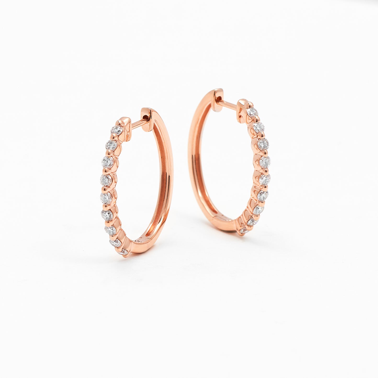 9K Rose Gold Round Brilliant Floating Lab Diamond Oval Huggie Earrings 0.5tdw